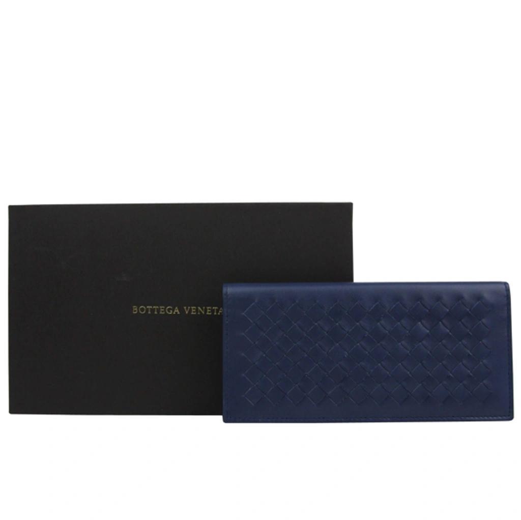 BOTTEGA VENETA Men's Intercciaco Navy Blue Leather Long Bifold Wallet 390878 4111 Product Image