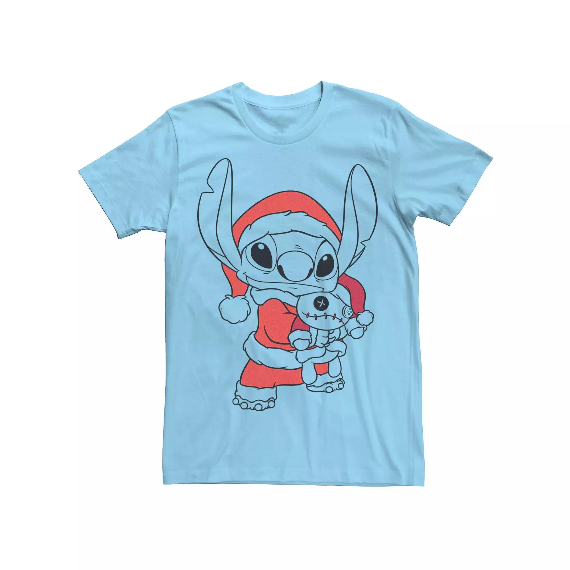 Disney's Lilo & Stitch Men's Christmas Stitch Santa Claus Portrait Tee, Size: XXL, Light Blue Product Image