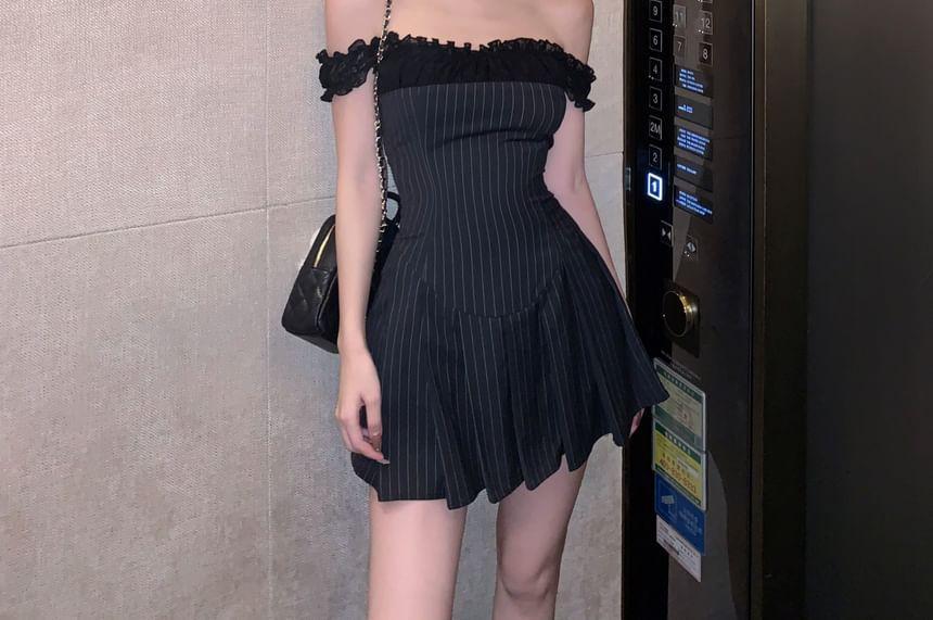 Off-Shoulder Striped Mini A-Line Dress Product Image