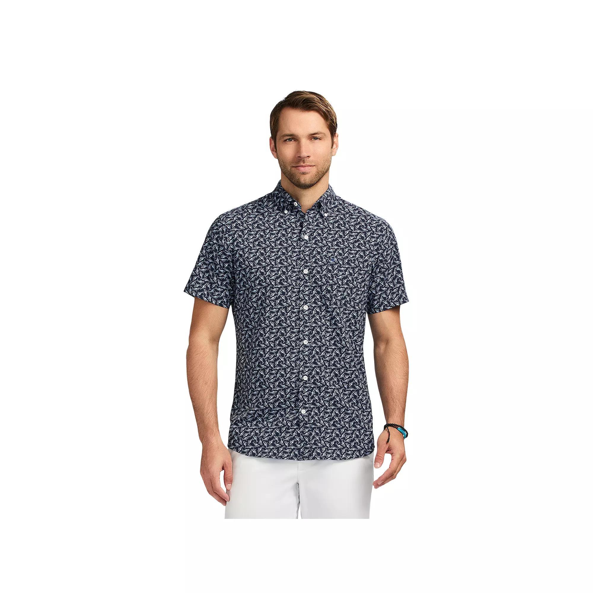 Men's IZOD Breeze Woven Short Sleeve Button Down Shirt, Size: XXL, Blue Sharks Product Image