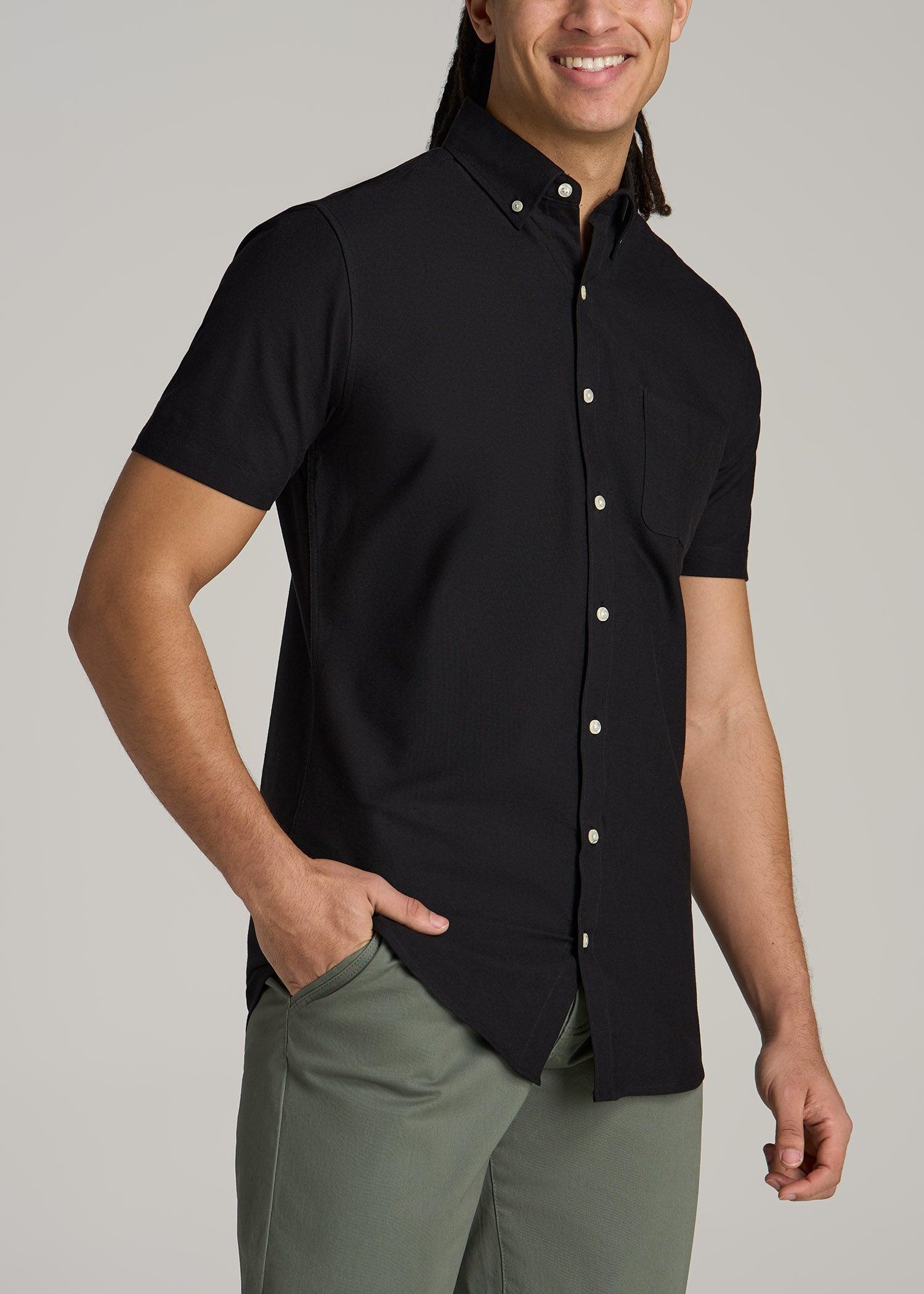 Short Sleeve Oxford Button Shirt For Tall Men in Black Male Product Image