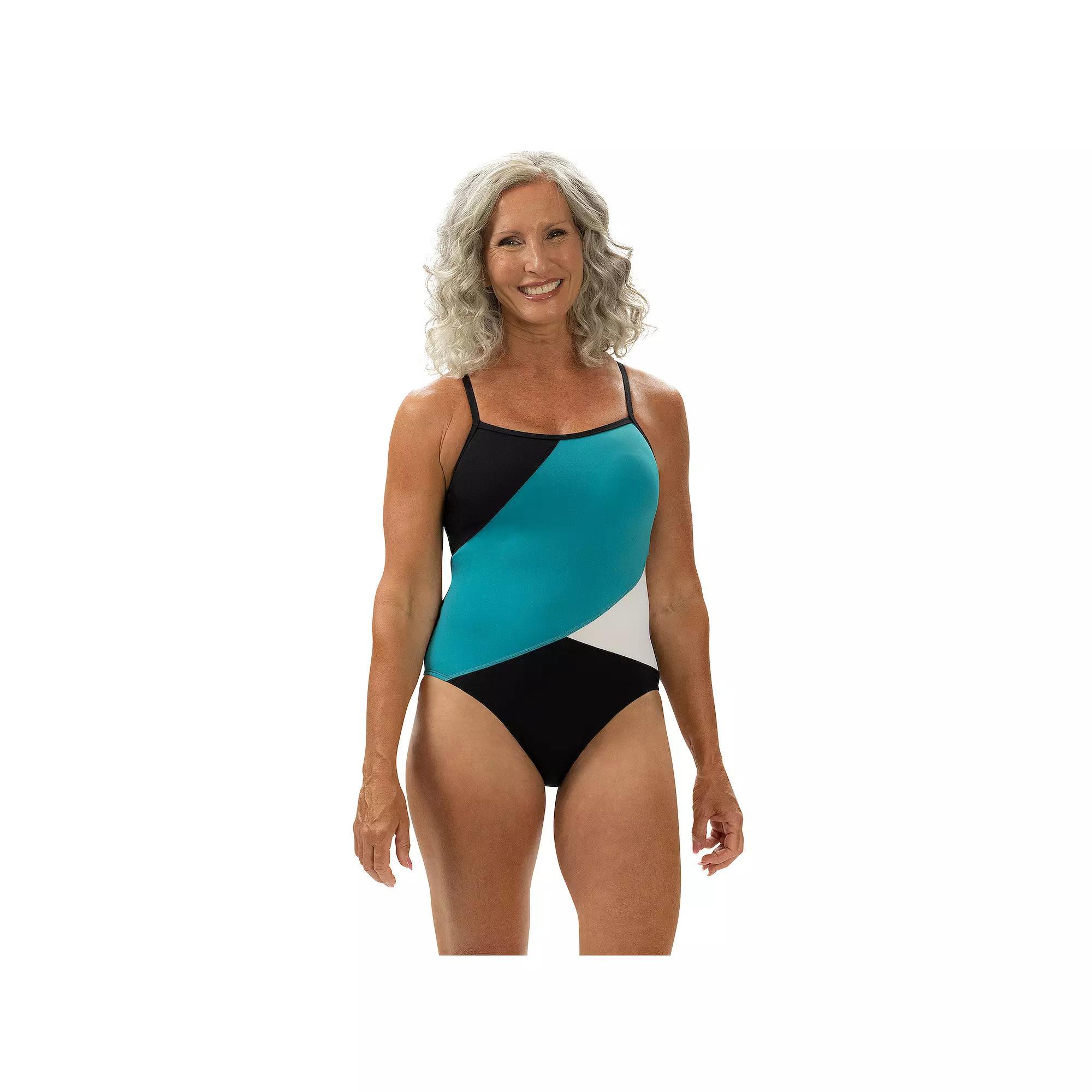 Women's Dolfin Criss-Cross One-Piece Swimsuit, Size: 22, Black Turquoise Product Image