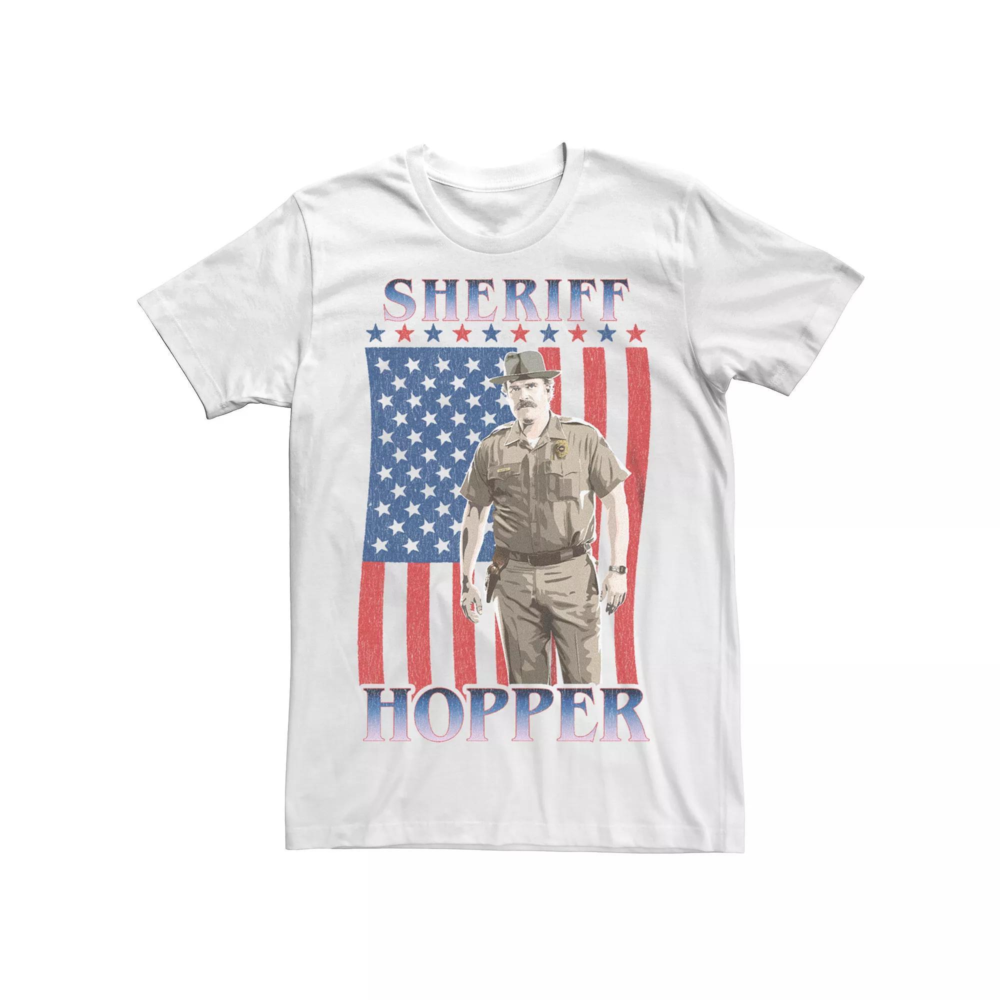 Men's Stranger Things Sheriff Hopper USA Flag Graphic Tee,  Product Image