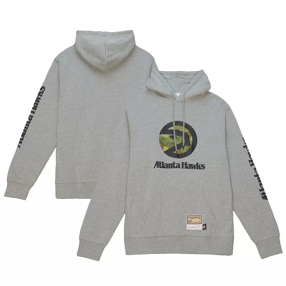 Men's Mitchell & Ness  Heather Gray Atlanta Hawks Hardwood Classics Ghost Camo Pullover Hoodie, Size: Small, Grey Product Image