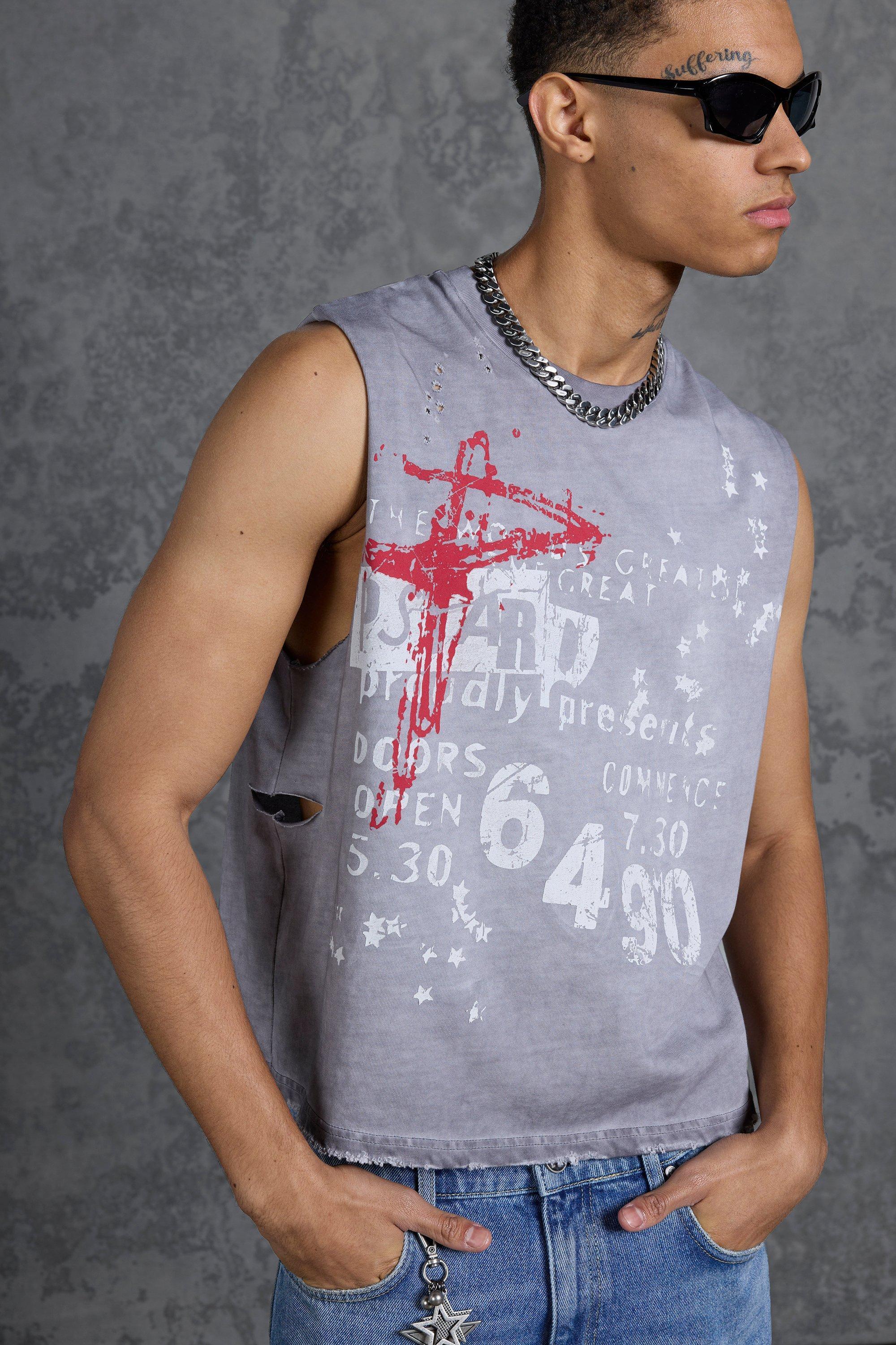 P-Star Oversized Boxy Tank Top with Graffiti Print | boohooMAN USA Product Image