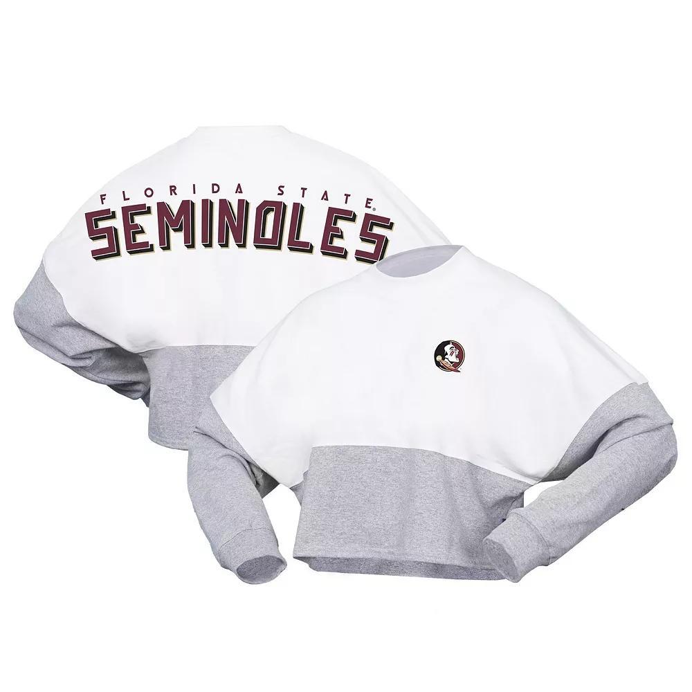 Women's Spirit Jersey White Florida State Seminoles Heather Block Cropped Long Sleeve Jersey T-Shirt,  Product Image