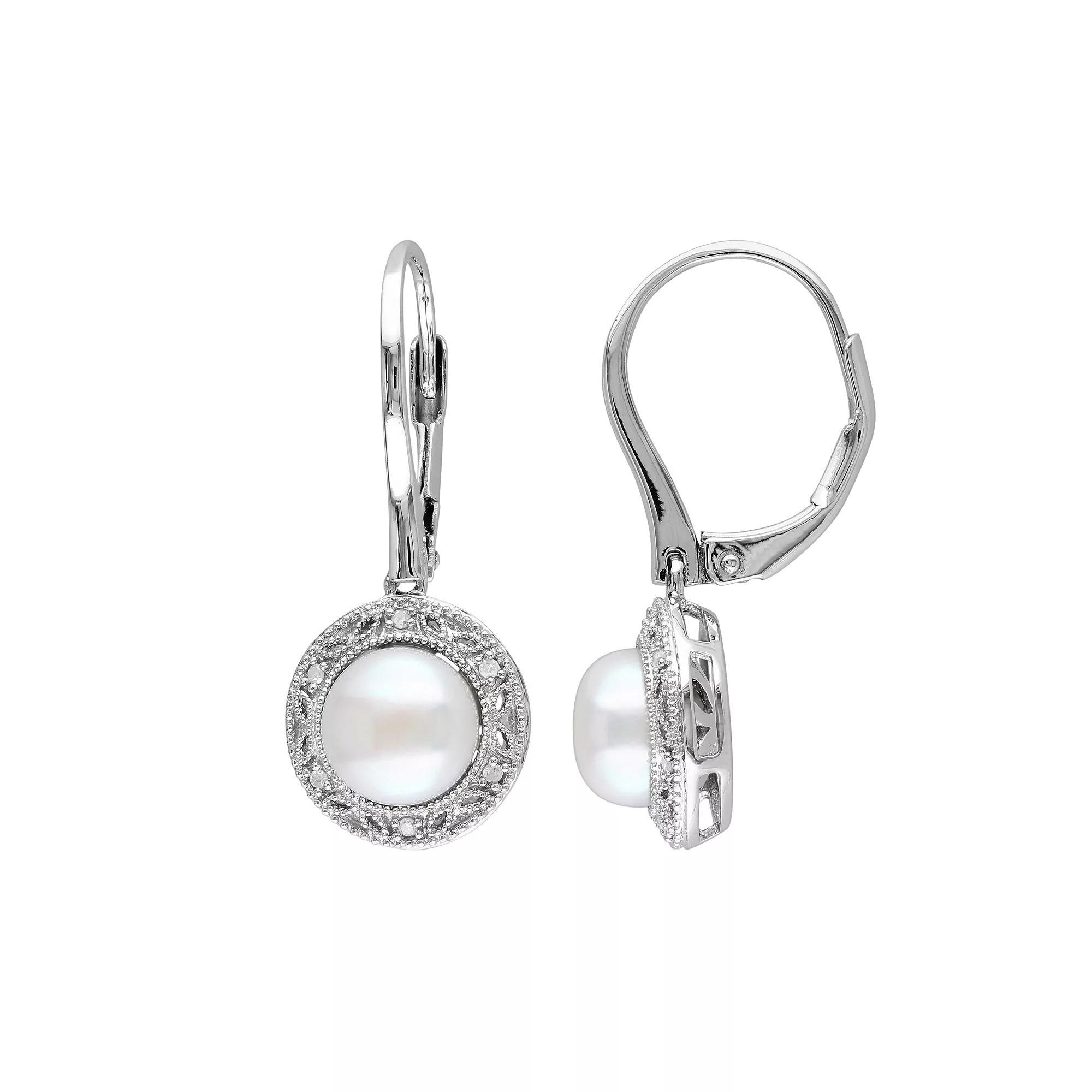 Stella Grace Freshwater Cultured Pearl and Diamond Accent Sterling Silver Drop Earrings, Women's, White Product Image