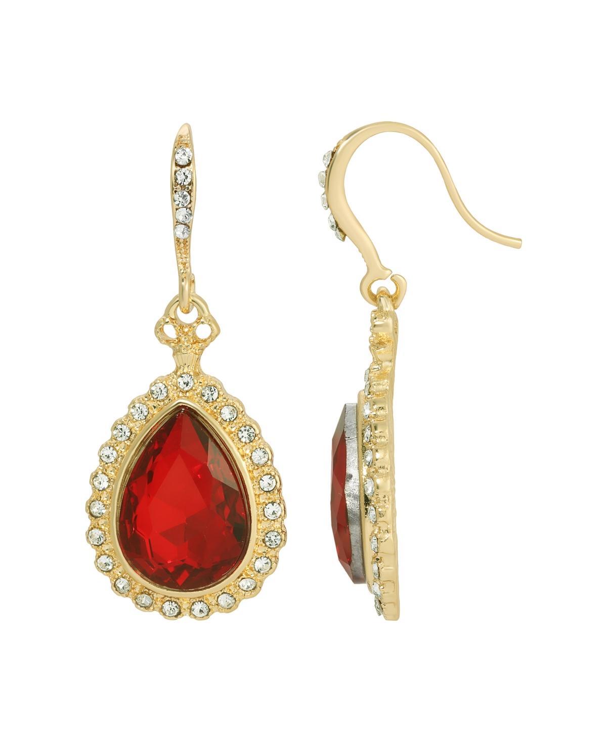 1928 Gold Tone Crystal Teardrop Drop Earrings, Womens, Red Product Image