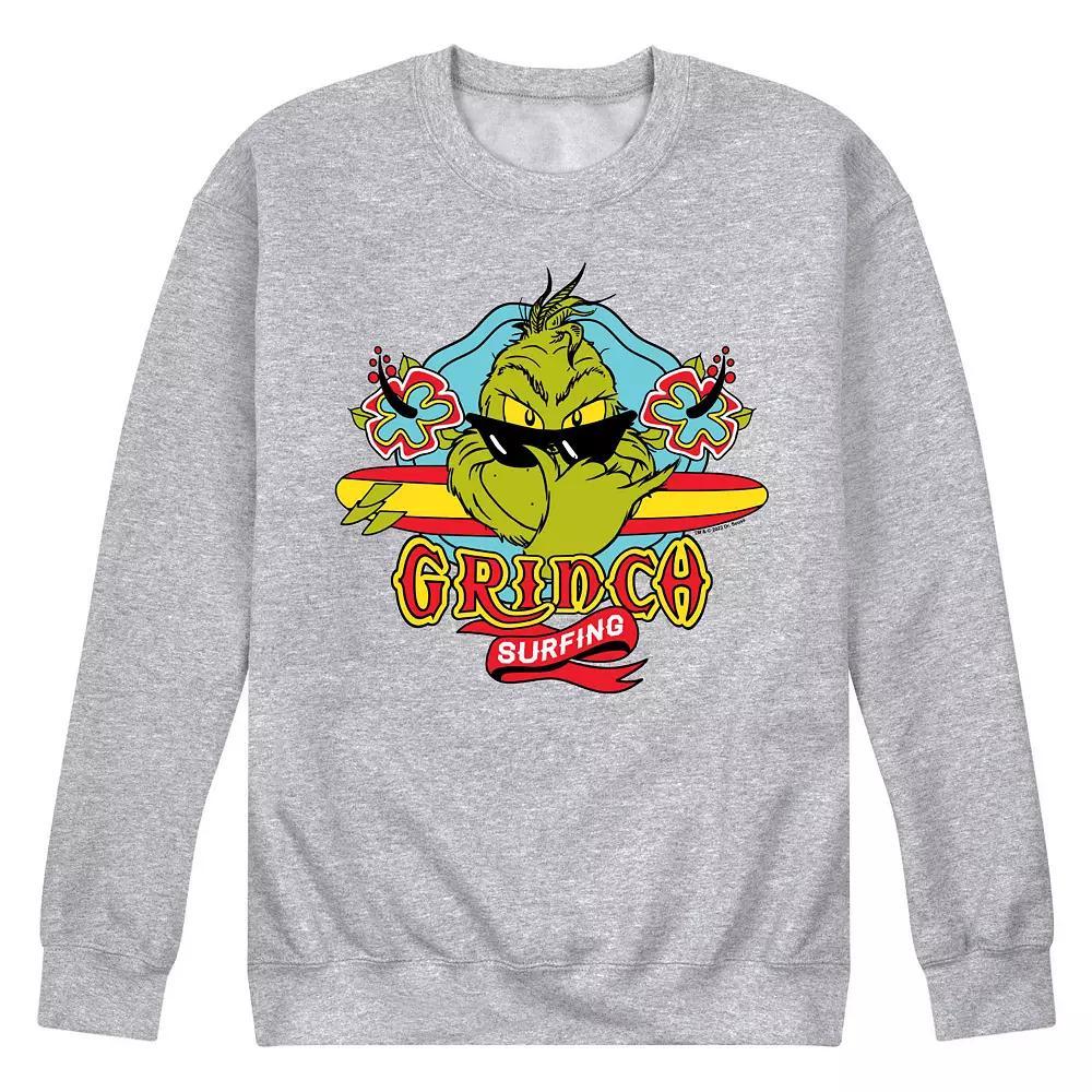 Men's Dr. Seuss The Grinch Surfing Fleece Sweatshirt, Size: XL, Grey Gray Product Image