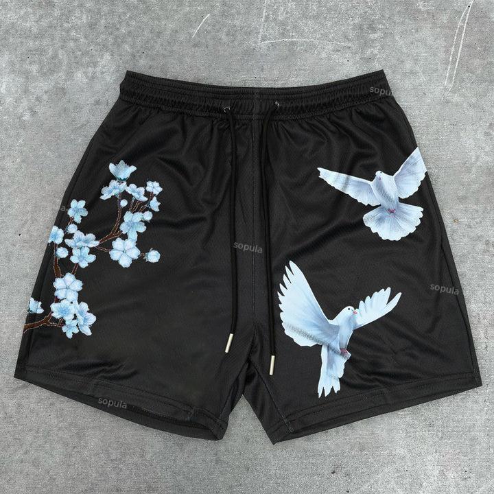 Sopula Cherry Blossom Dove Print Graphic Men's Mesh Shorts Product Image