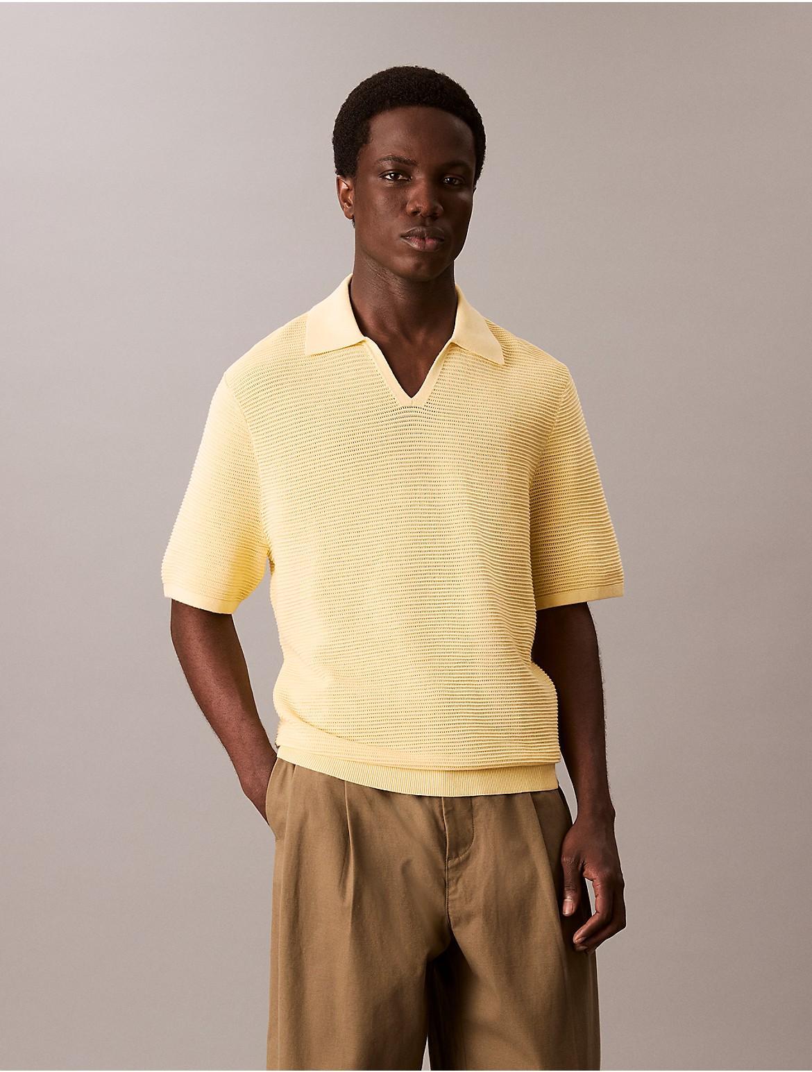 Calvin Klein Mens Tech Knit Sweater Polo Shirt - Yellow Product Image