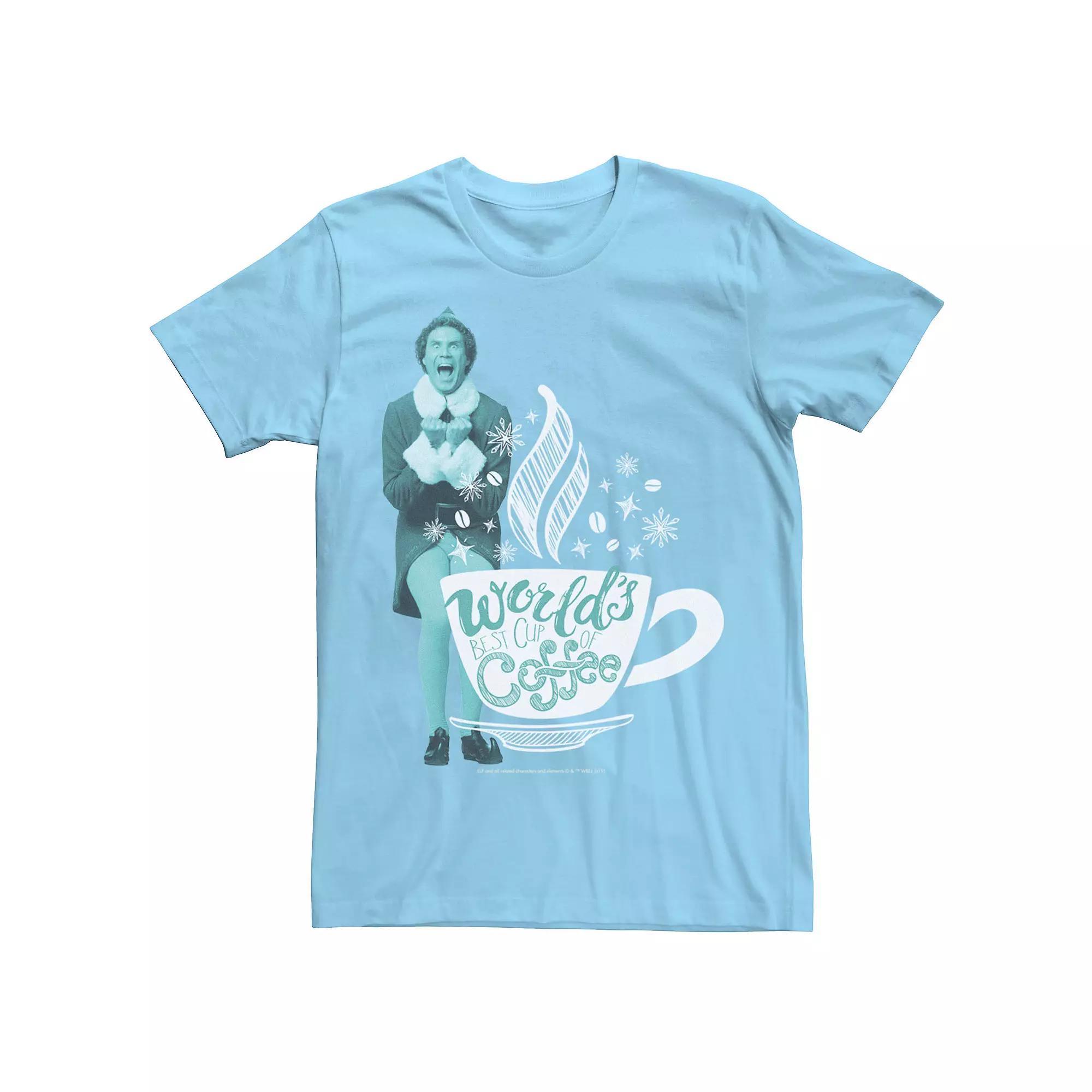 Men's Elf Buddy World's Best Cup Of Coffee Text Poster Tee, Size: XXL, Light Blue Product Image