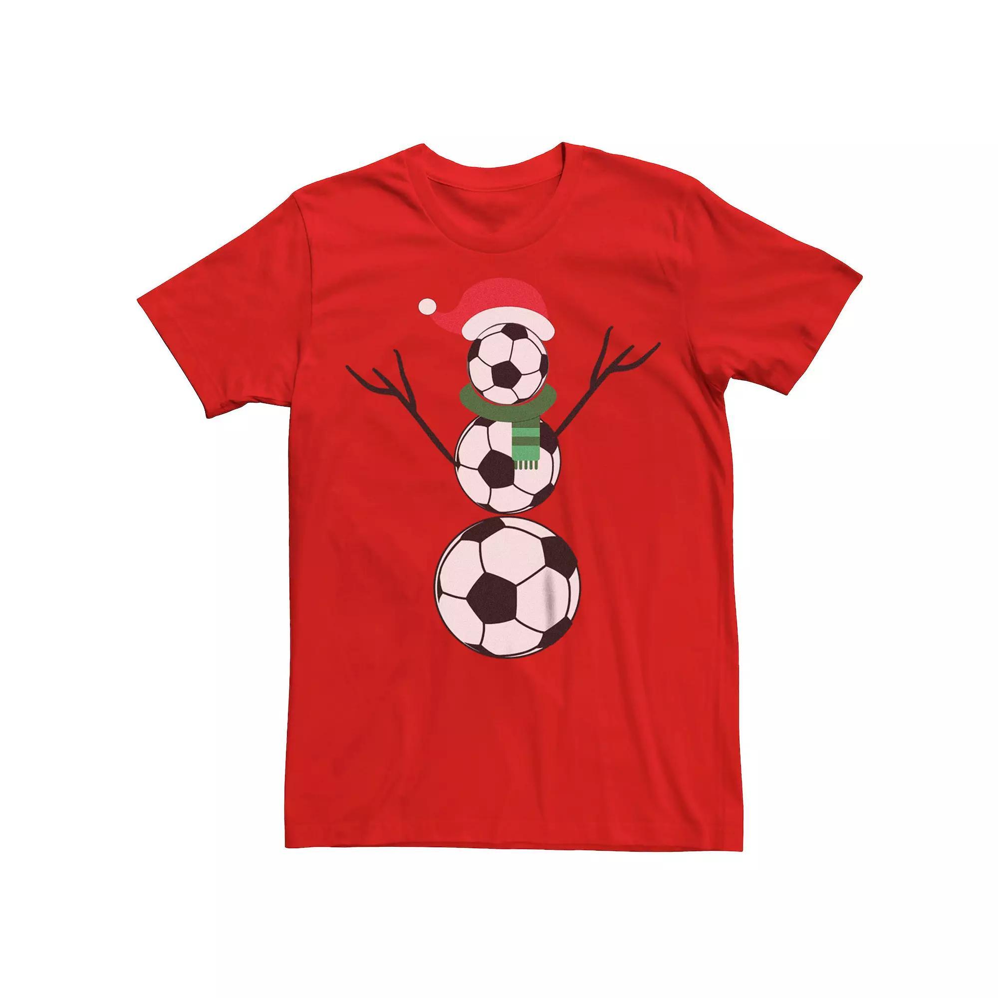 Men's Christmas Soccer Snowman Graphic Tee, Size: XL, Red Product Image