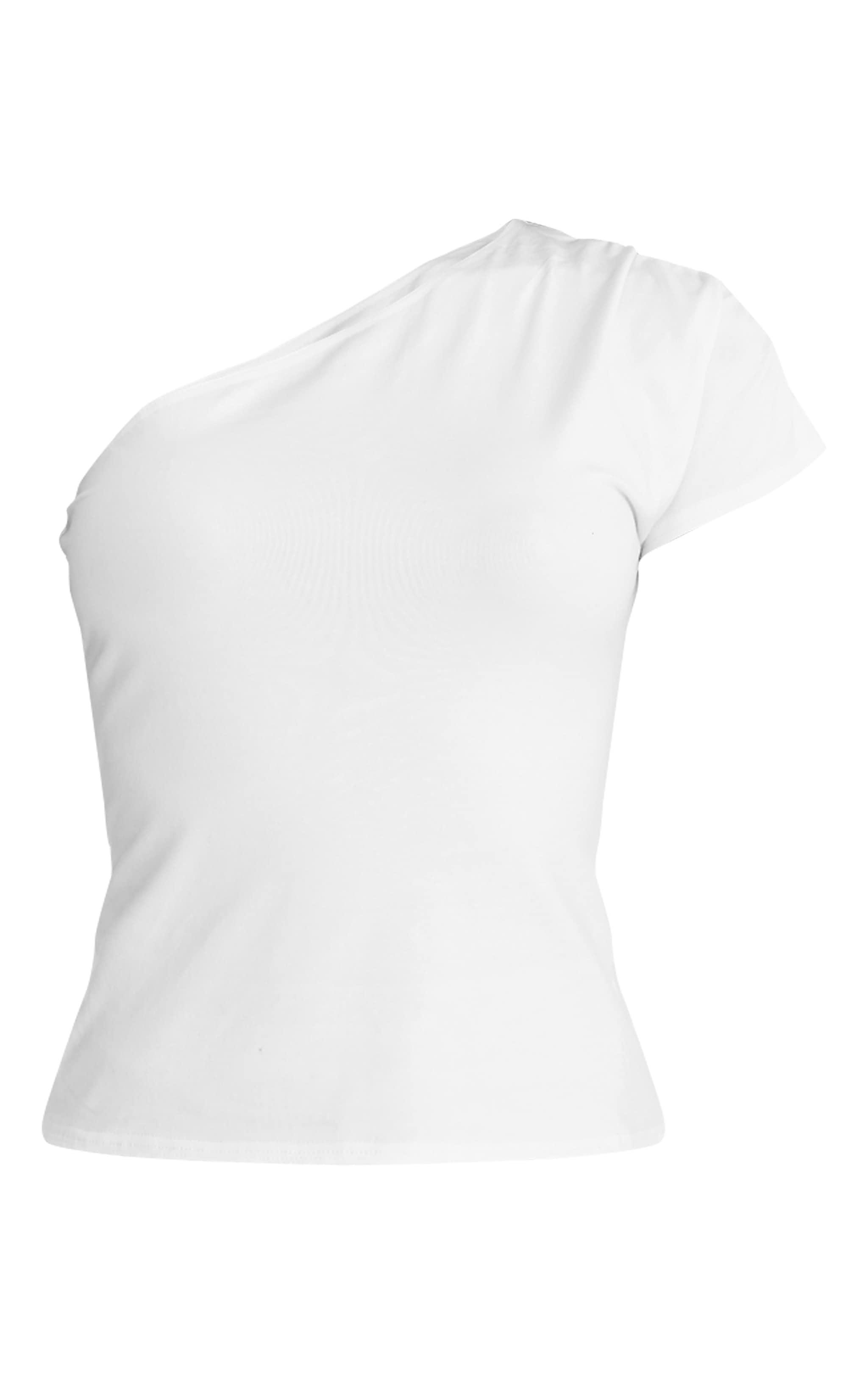 White Cotton One Shoulder Longline Top Product Image