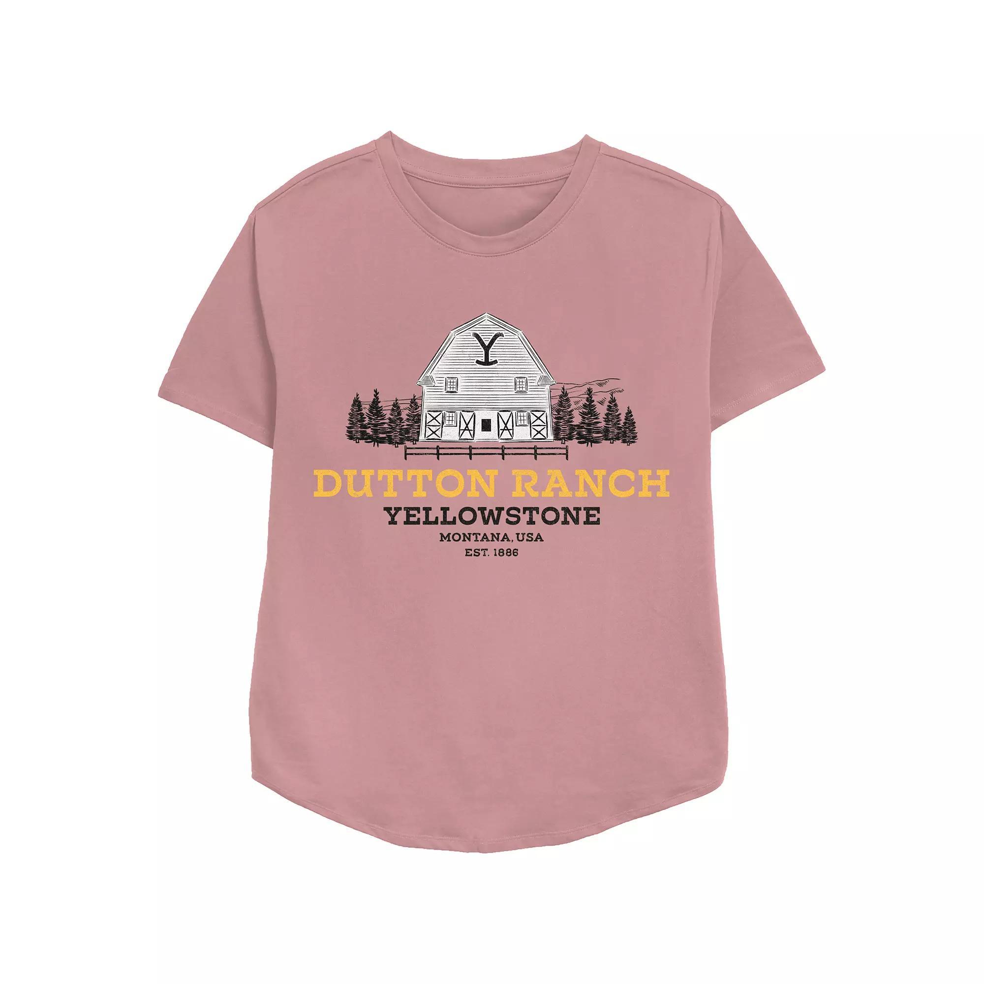 Women's Yellowstone Dutton Ranch Barn Relaxed Fit Graphic Tee, Girl's, Size: Large, Pink Product Image