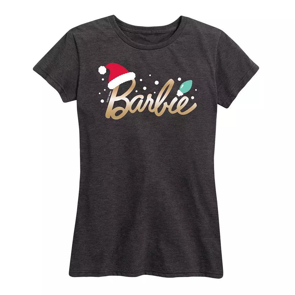 Womens Barbie Logo Santa Hat Graphic Tee, Girls Grey Blue Product Image