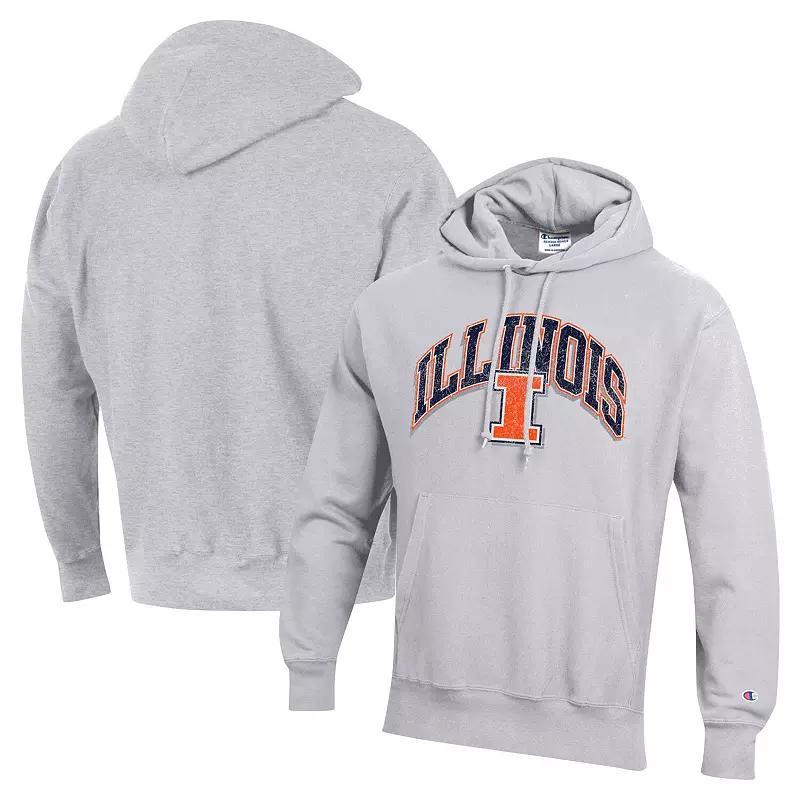 Mens Champion Gray Illinois Fighting Illini Vault Late Night Reverse Weave Pullover Hoodie Product Image