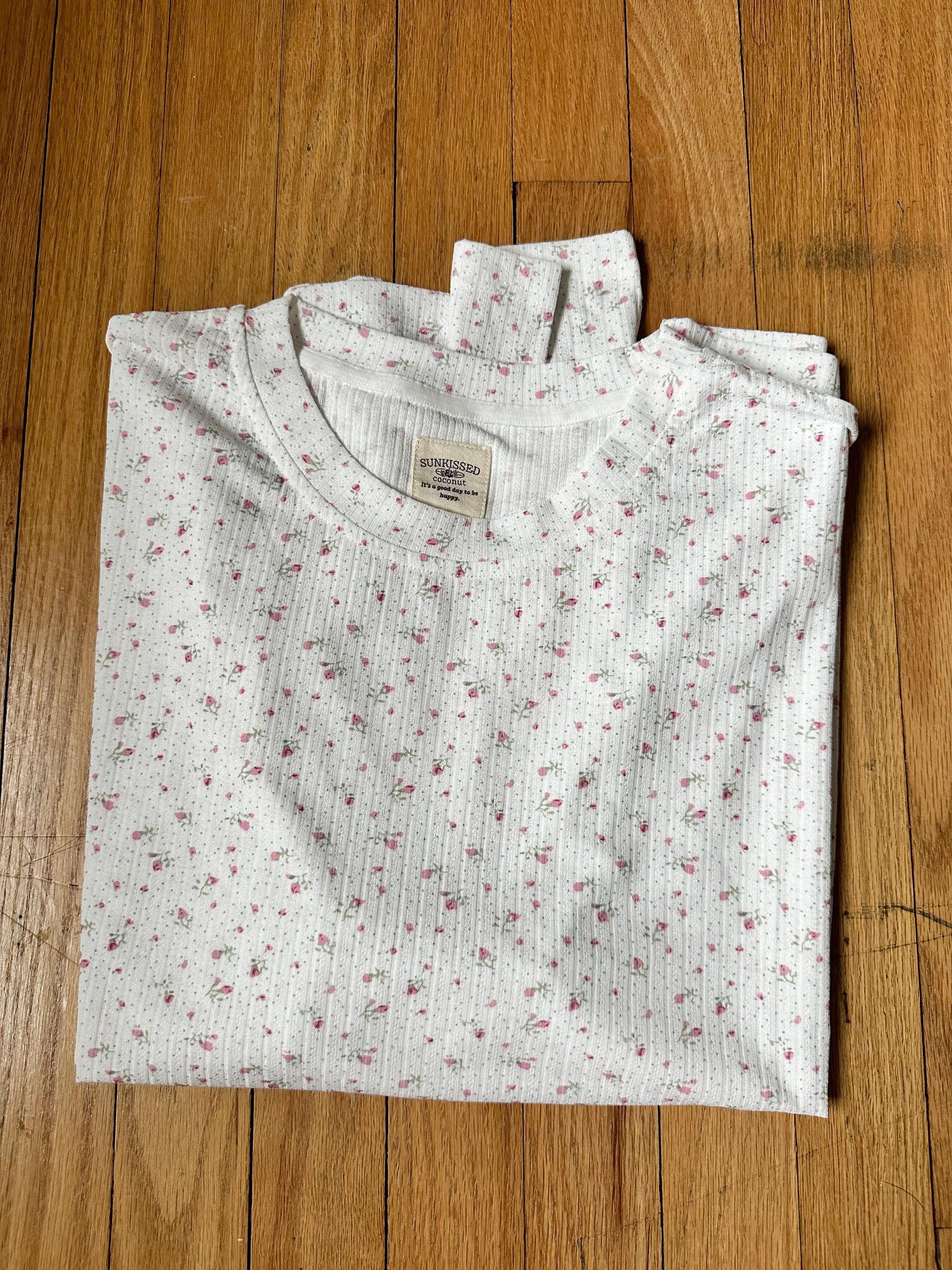 White Floral Long Sleeve Pajama Top Product Image