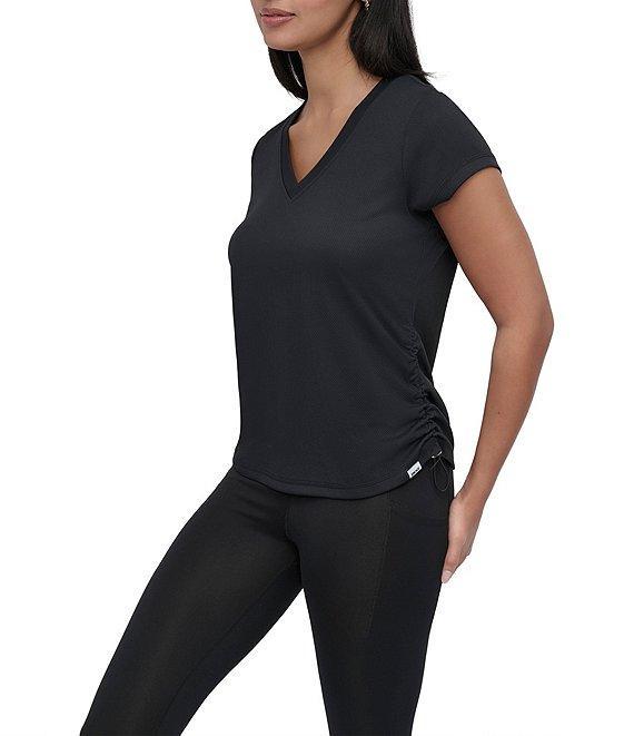 DKNY Sport by Donna Karan V Neck Short Sleeve Tech Ruched Side Seam Tee Product Image