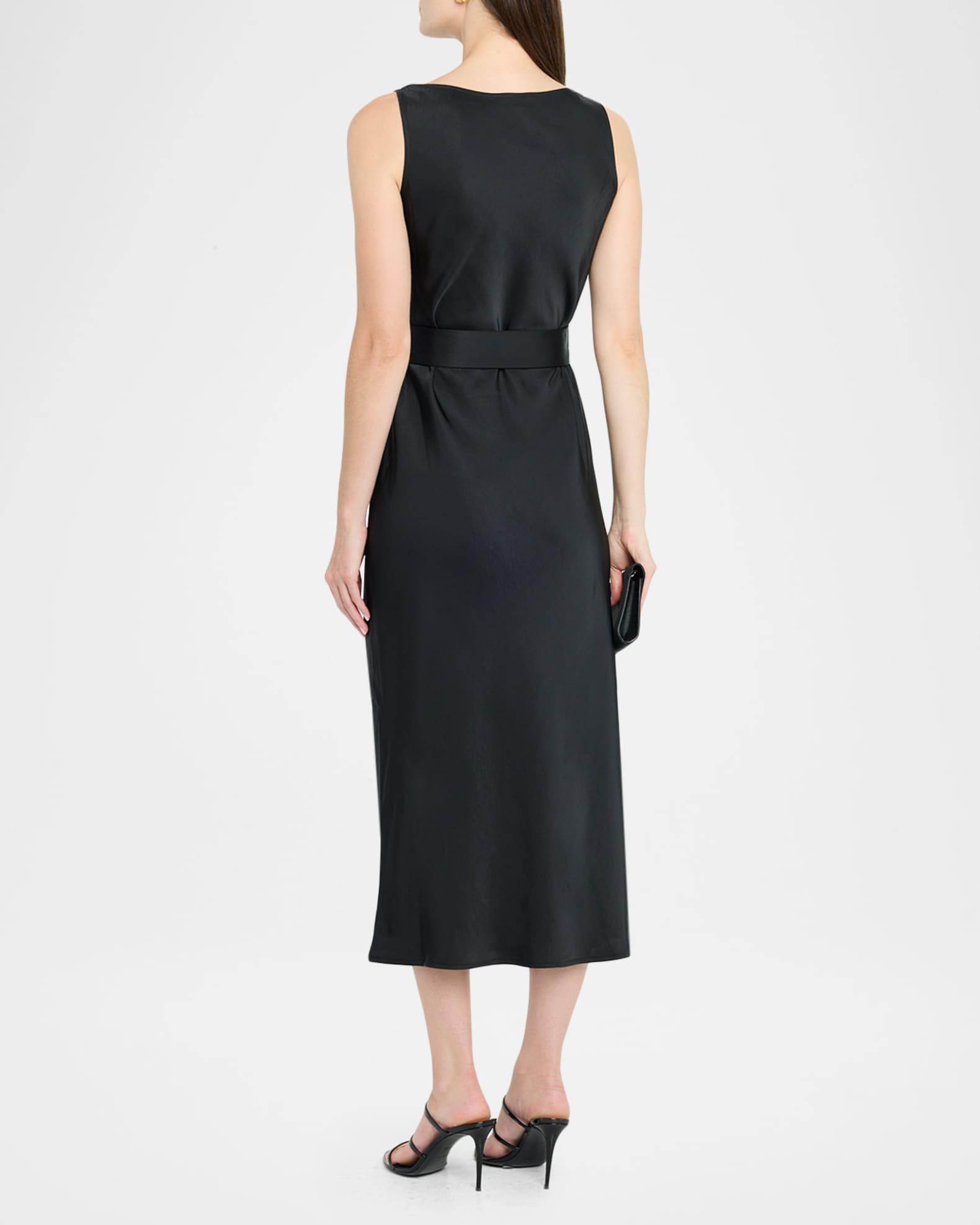Lightweight Satin Belted Midi Dress Product Image