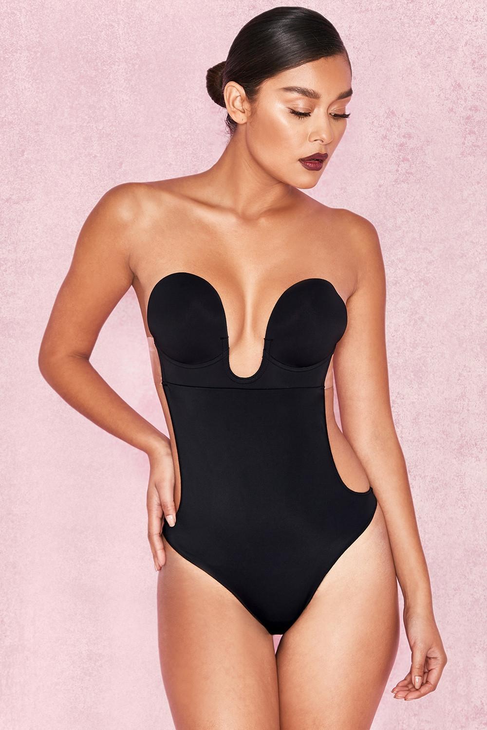 Plunge Self Adhesive Backless Bodysuit - Black Product Image