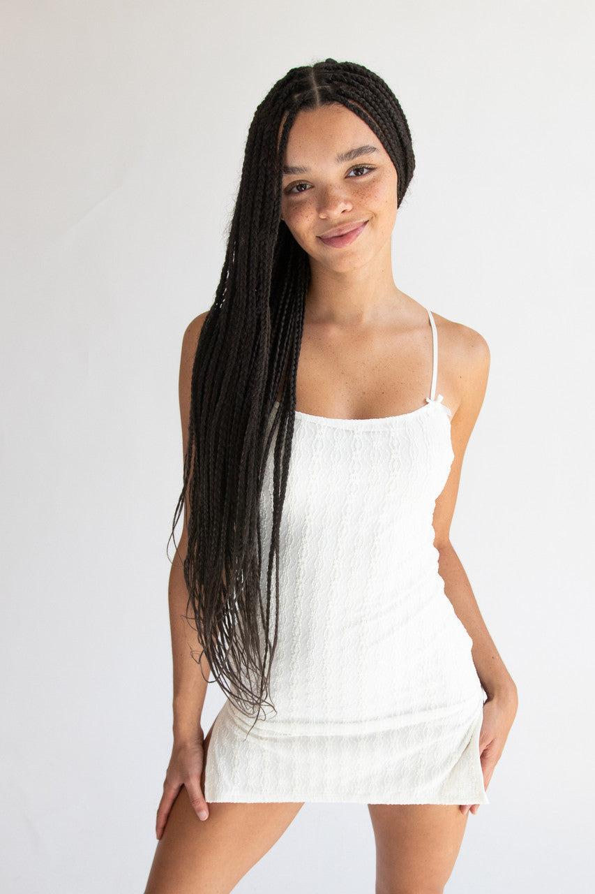 Bow Detail Lined Lace Mini Dress Product Image