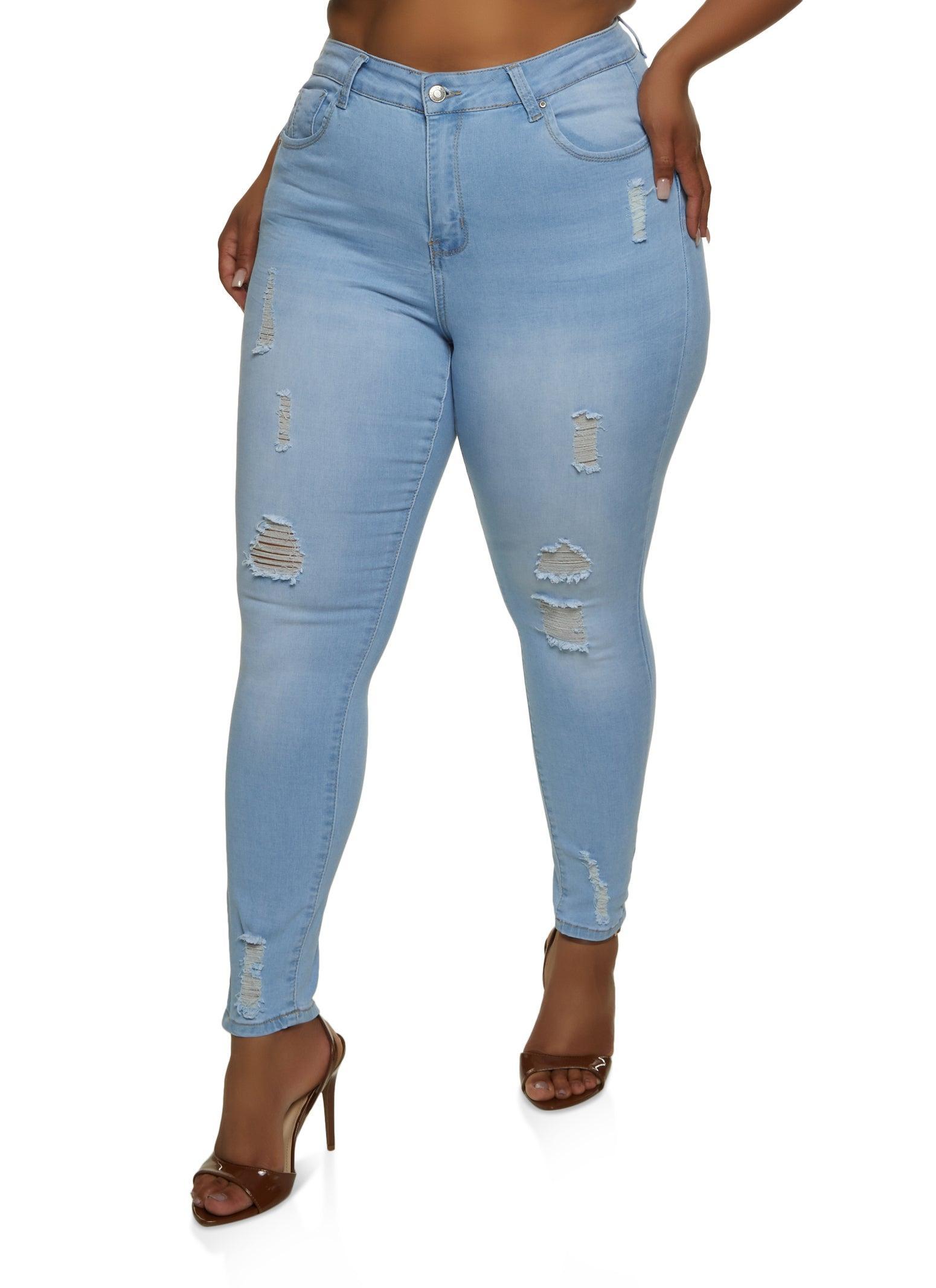 Womens Plus Size WAX High Rise Distressed Push Up Skinny Jeans Product Image