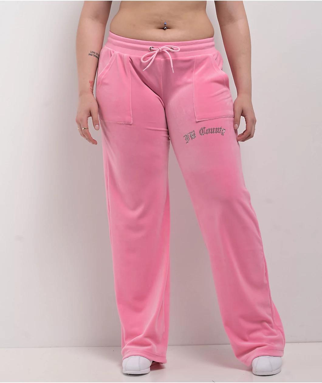 FB County Rhinestone Pink Velour Track Pants Product Image