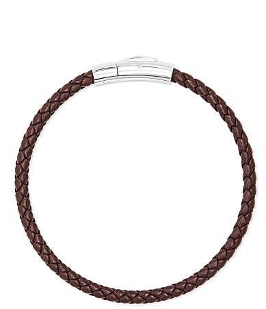 Evans Sterling Silver Corded Bracelet in Brown Leather Product Image