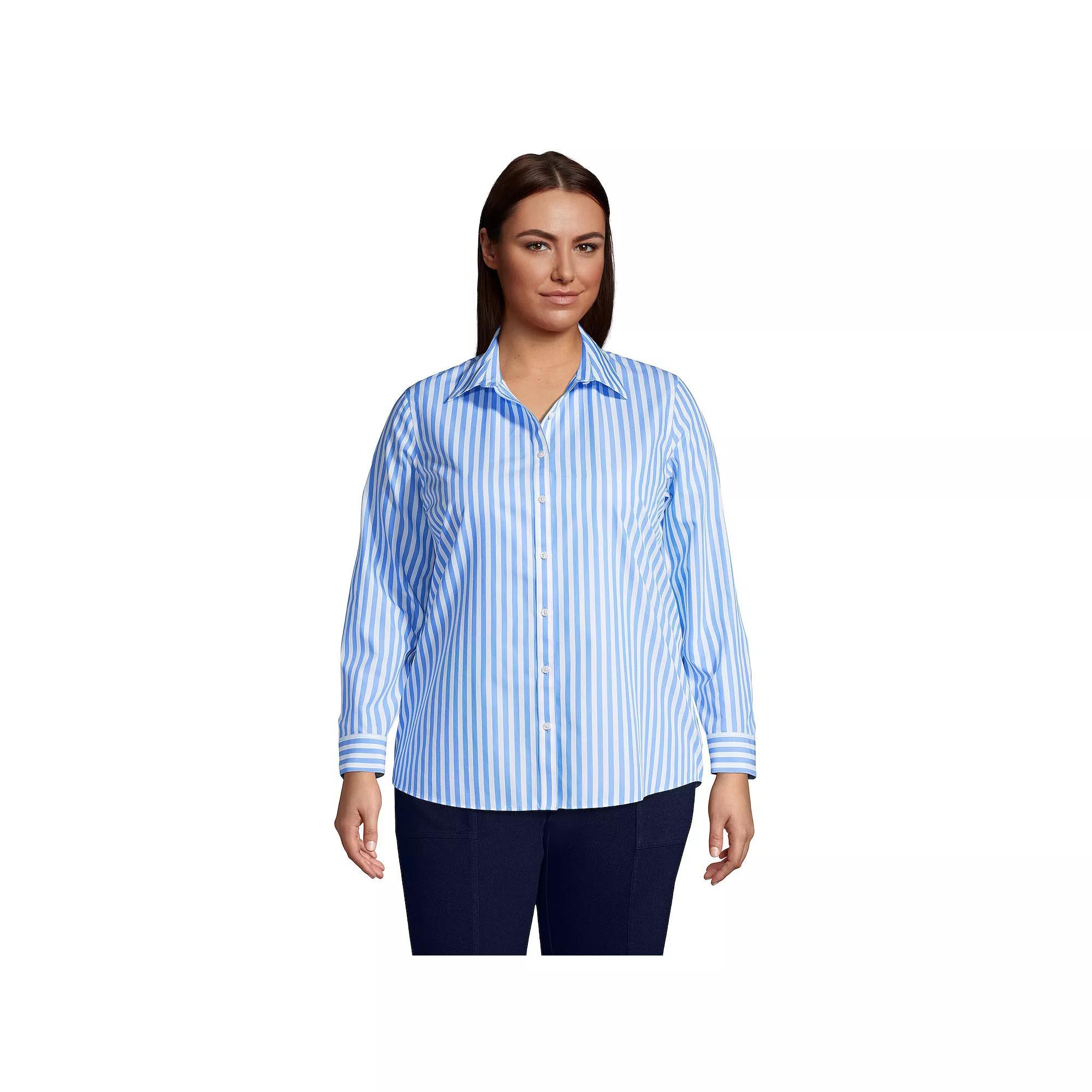 Plus Size Lands' End Wrinkle-Free No Iron Button-Front Shirt, Women's, Size: 16 W, Black Dual Stripe Product Image
