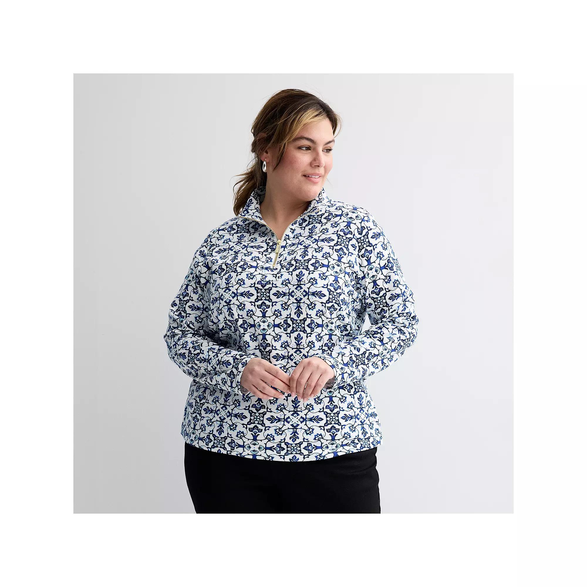 Plus Size Croft & Barrow Quarter-Zip Stand Collar Pullover, Womens Product Image