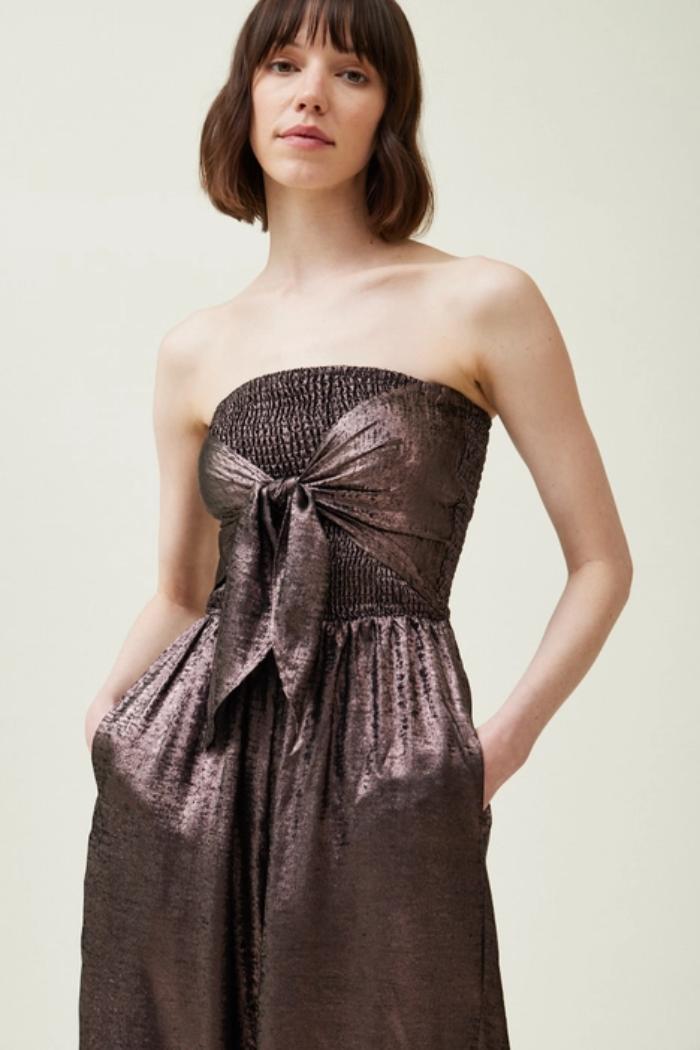 Tie Front Shine Strapless Jumpsuit Product Image