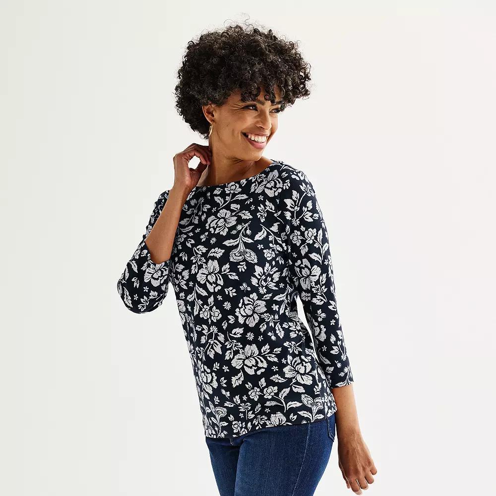 Women's Croft & Barrow® Boatneck Top, Size: XS, Blue Blooms Product Image