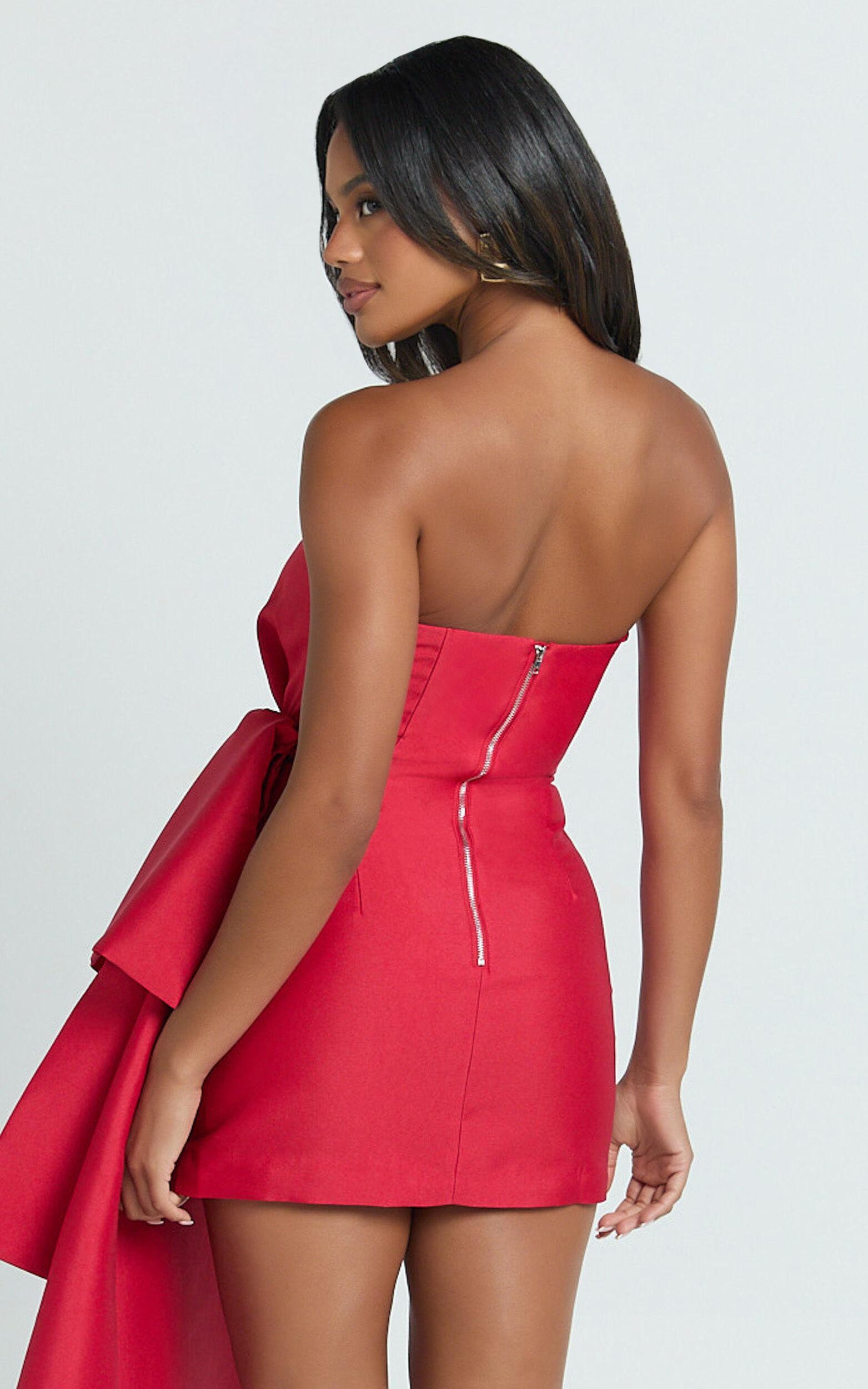 Jayce Mini Dress - Strapless Drape Dress in Red Product Image