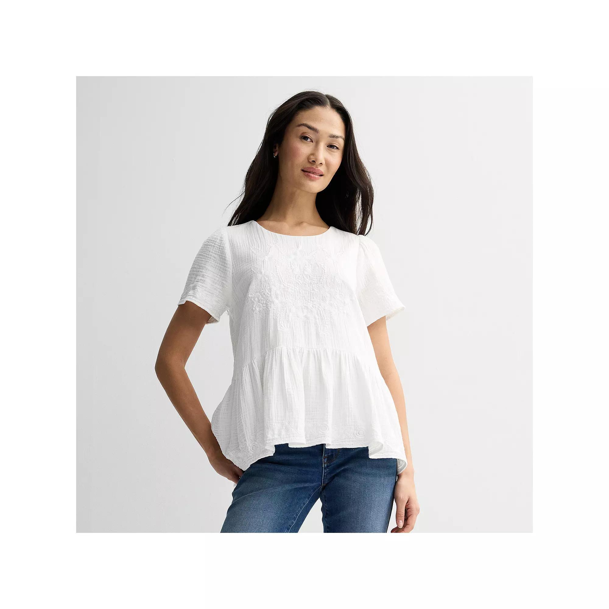 Women's Farmers Market Embroidered Peplum Top, Size: Small, Ivory Product Image