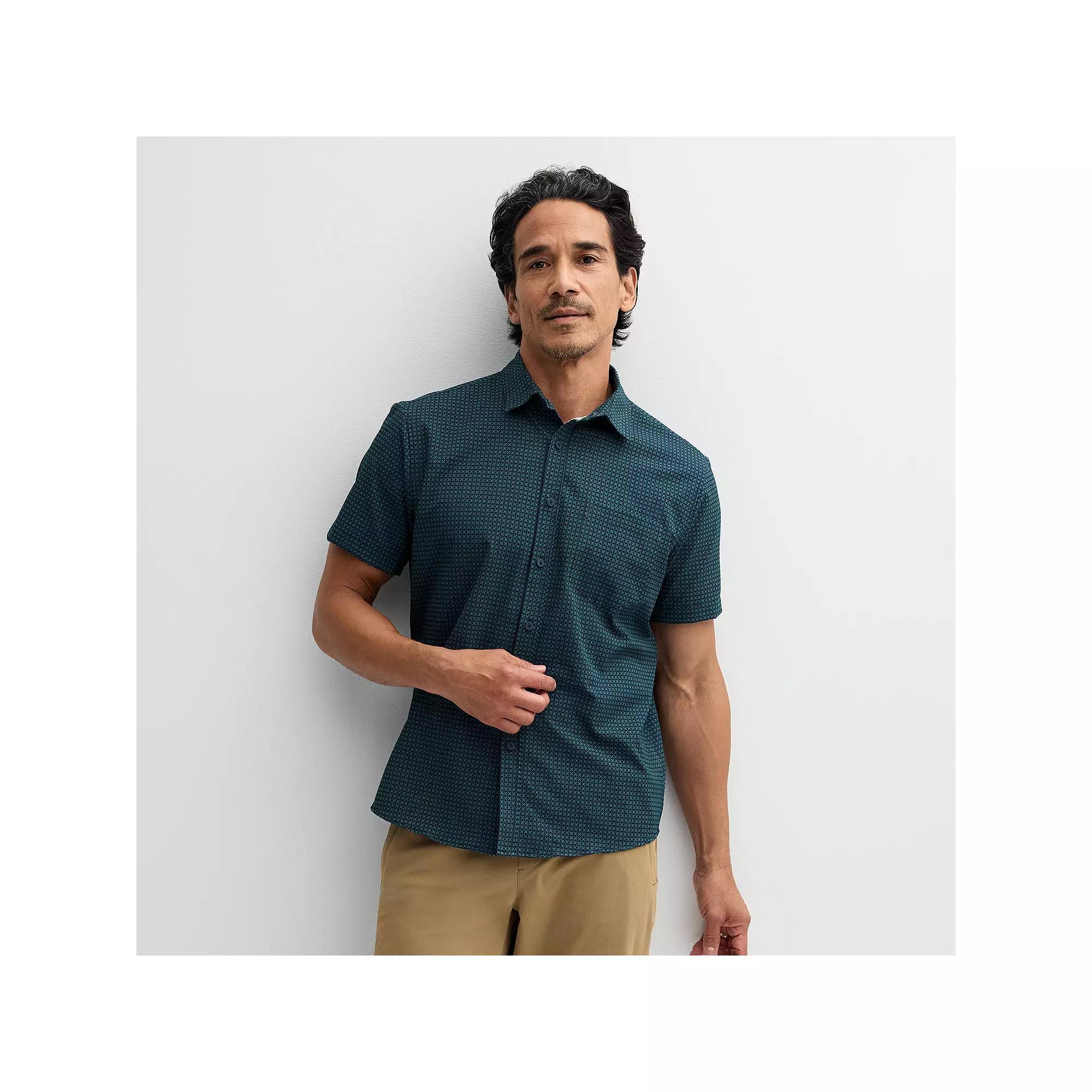 Men's FLX Performance Untucked-Fit Short Sleeve Button Down Shirt, Size: Small, Blue Water Product Image