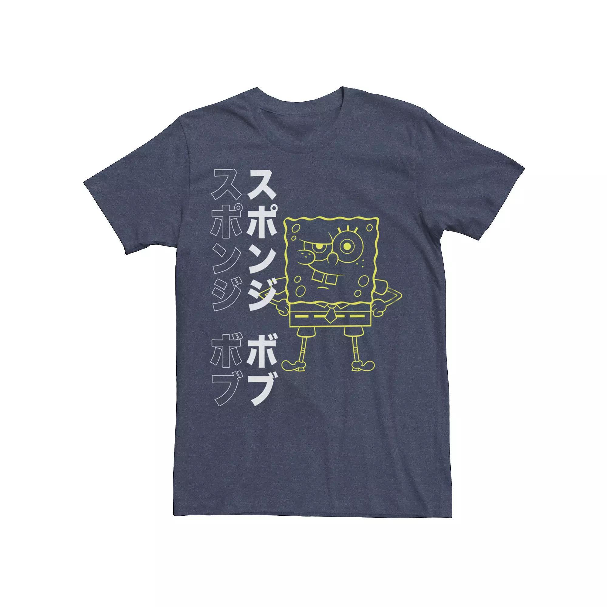 Men's SpongeBob SquarePants Japanese Text Graphic Tee, Size: XL, Navy Grey Product Image