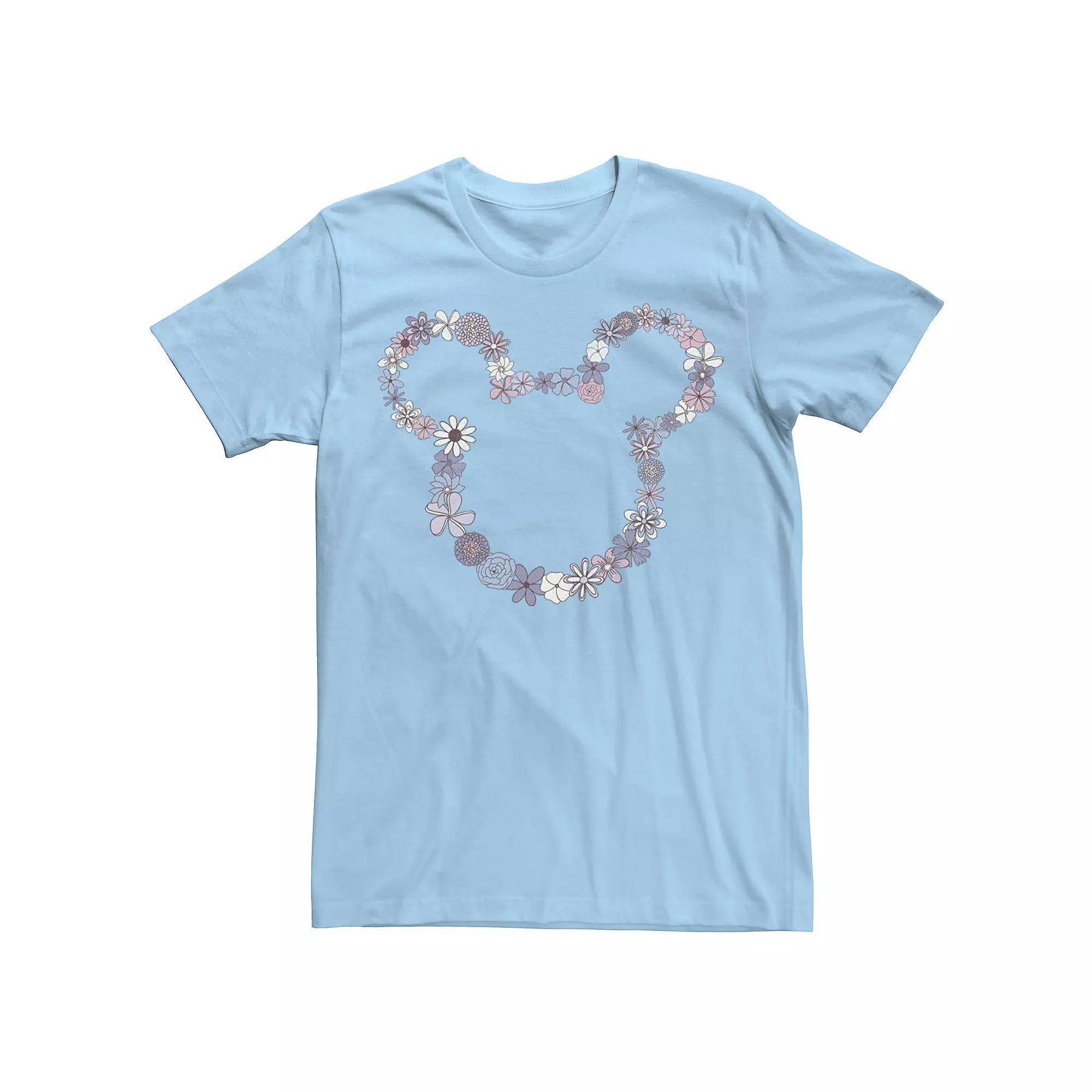 Disney's Mickey & Friends Mickey Floral Outline Men's Tee, Size: XS, Light Blue Product Image