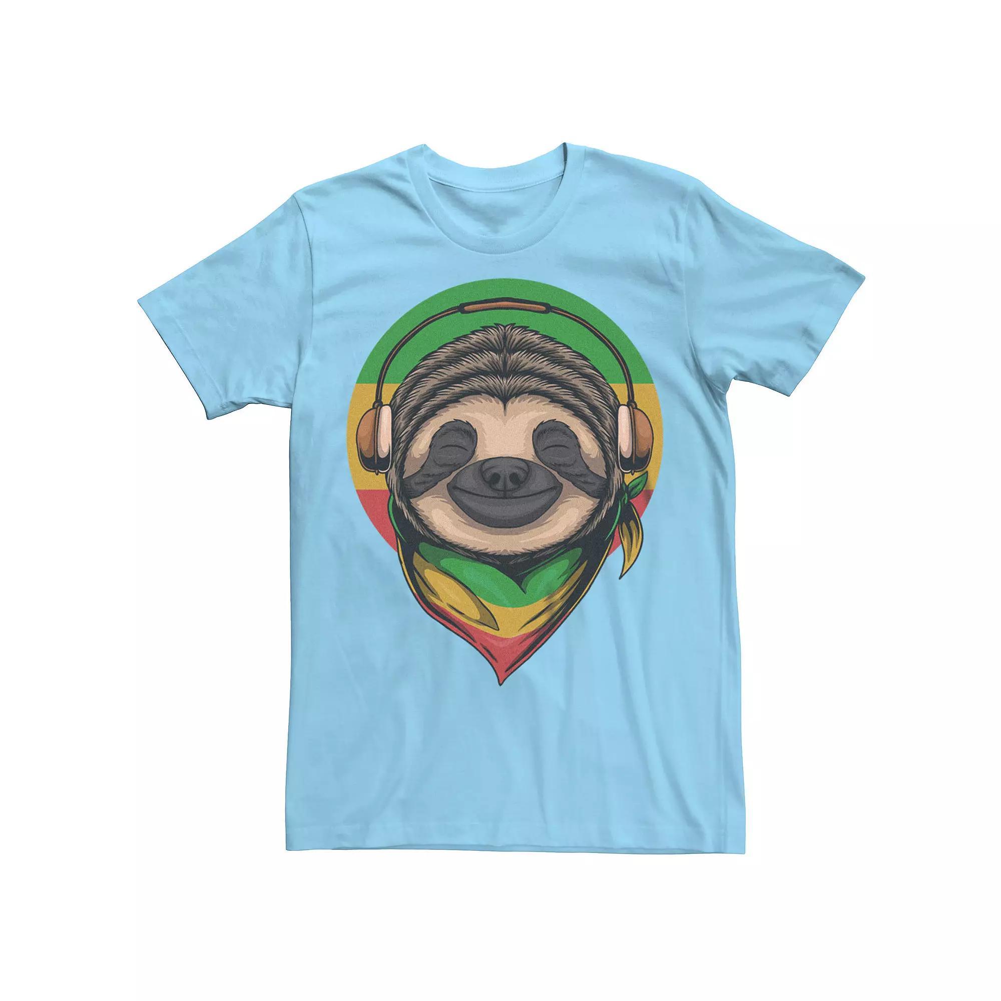 Men's Rasta Sloth Wearing Headphones Graphic Tee, Size: Medium, Natural Product Image