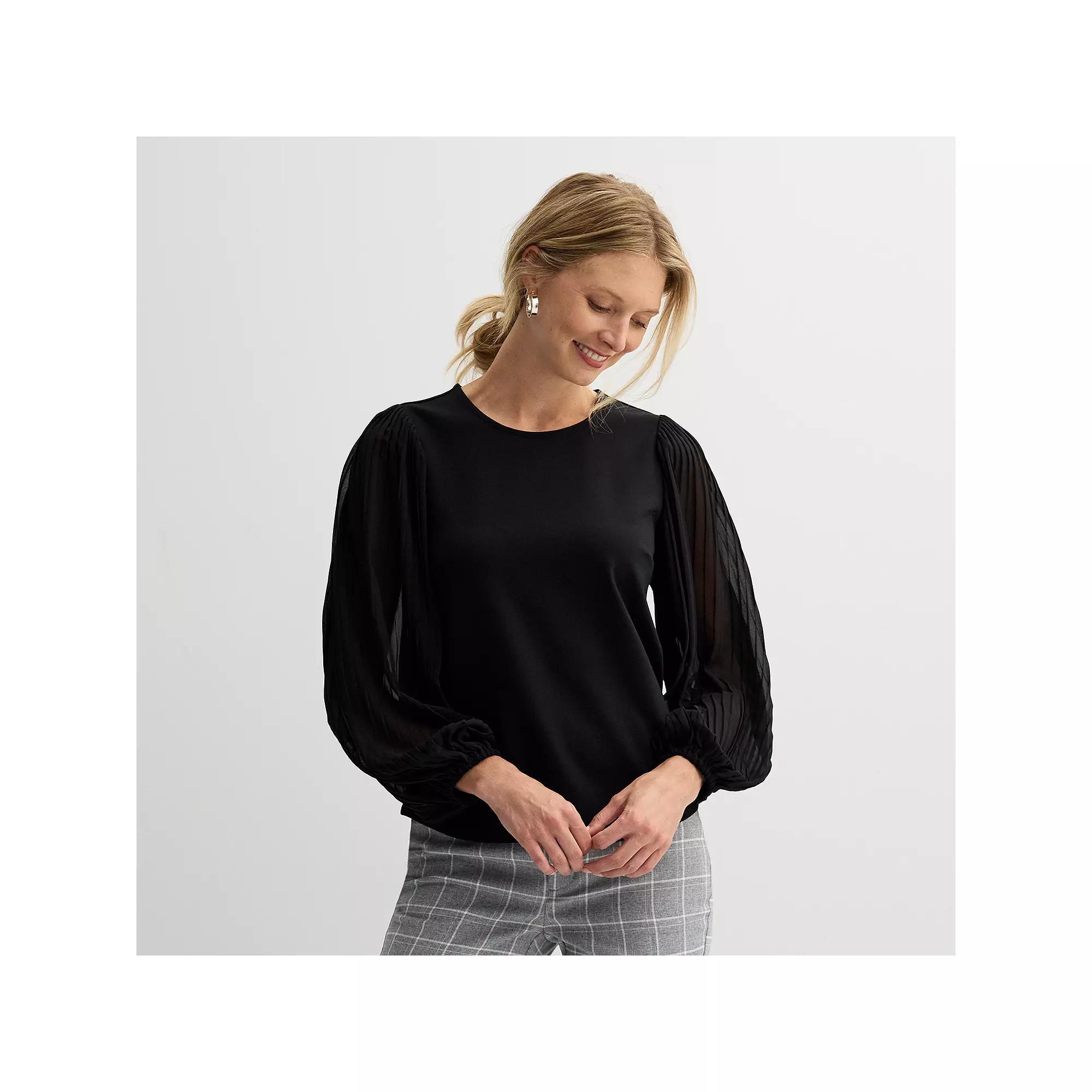 Women's Nine West Sheer Pleated Long Sleeve Top, Size: Medium, Australian Orchid Product Image