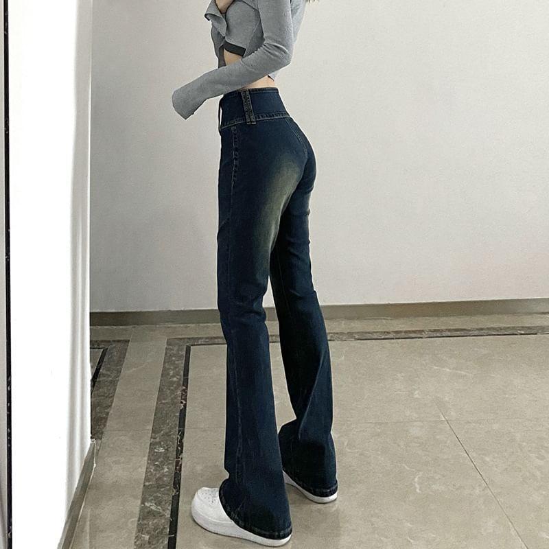 High Waist Skinny-Fit Bootcut Jeans Product Image