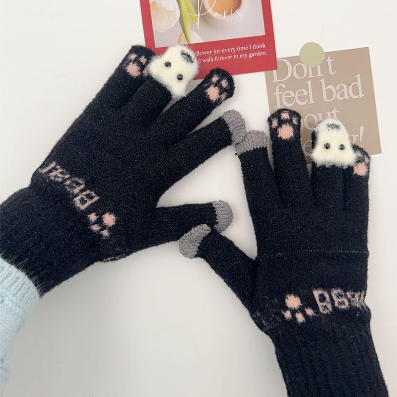 Lettering Cartoon Knit Gloves Product Image