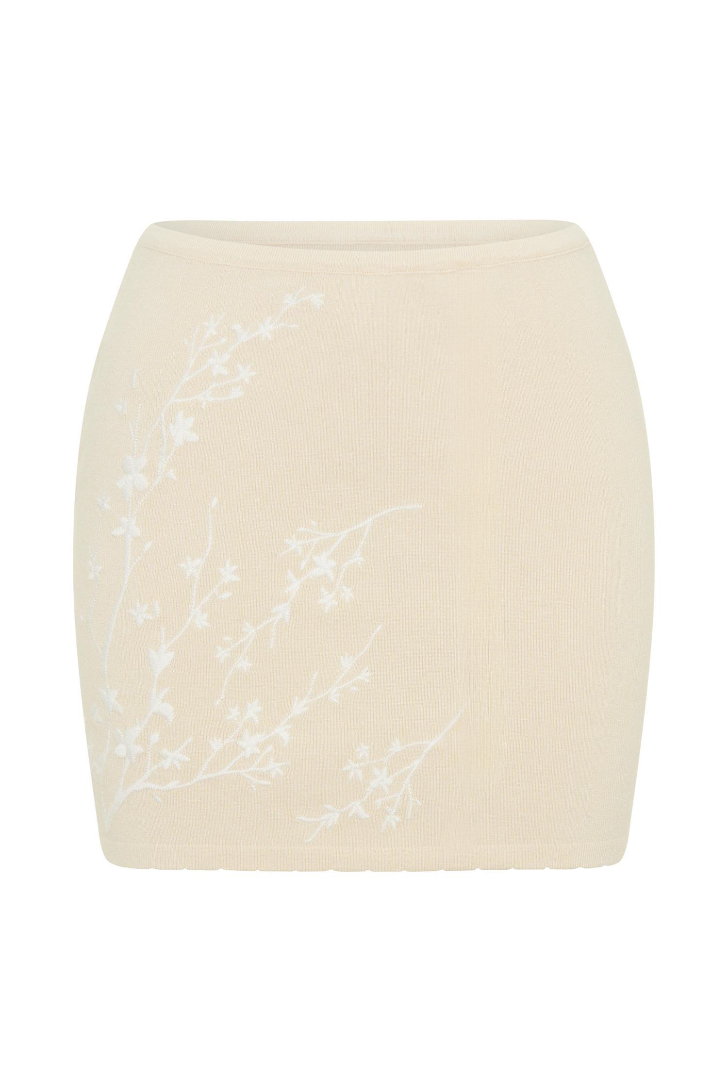 Monroe Embroidered Knit Mini Skirt - Cream And Ivory Product Image