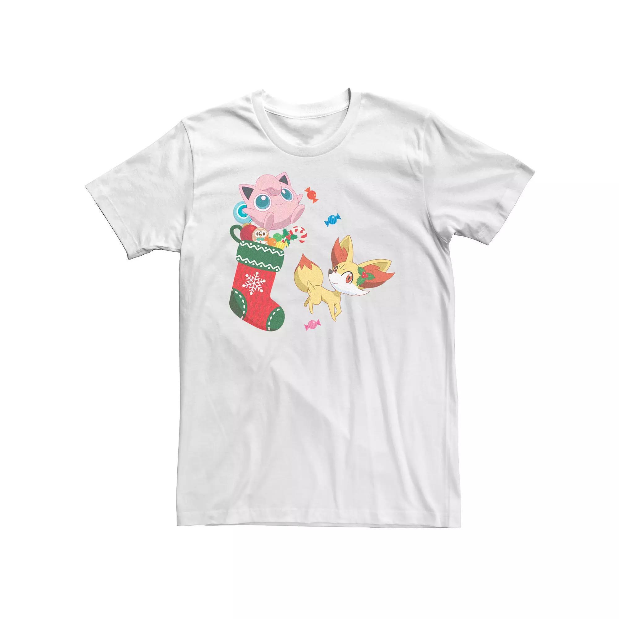 Big & Tall Pokemon Christmas Socking Jigglypuff Fennekin Tee, Men's, Size: 3XL, White Product Image