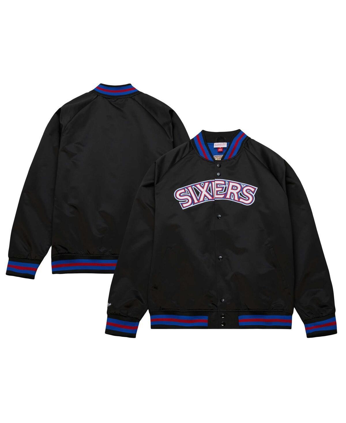 Men's Mitchell & Ness Black Philadelphia 76ers Hardwood Classics  Throwback Wordmark Raglan Full-Snap Jacket, Size: 3XL, 76r Black Product Image