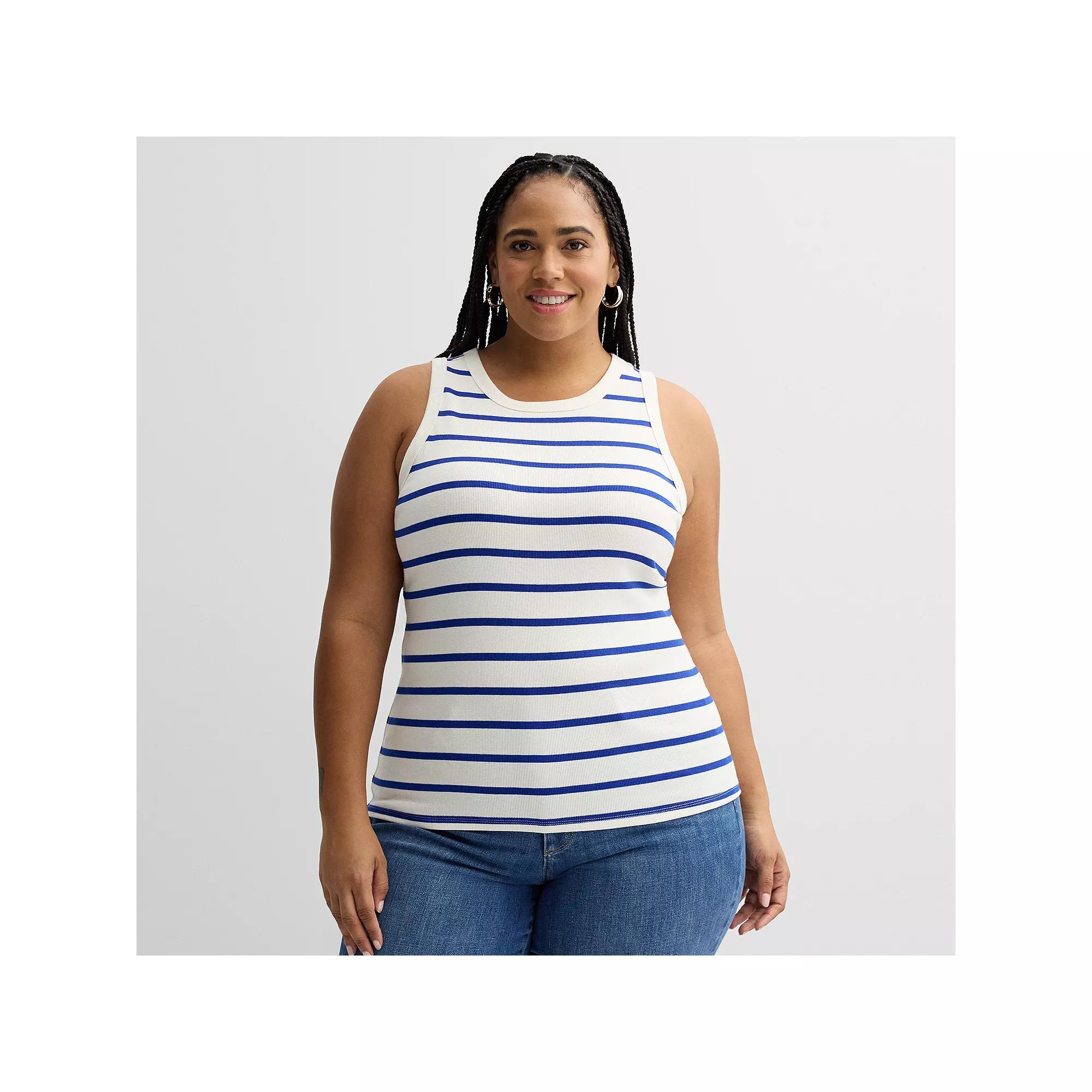 Plus Size Sonoma Goods For Life® High Neck Ribbed Layering Tank Top, Women's, Size: 3XL, Navy White Stripe Product Image