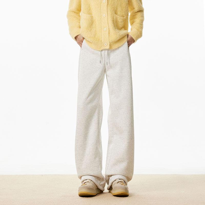 Drawstring Waist Plain Fleece-Lined Loose Fit Sweatpants Product Image