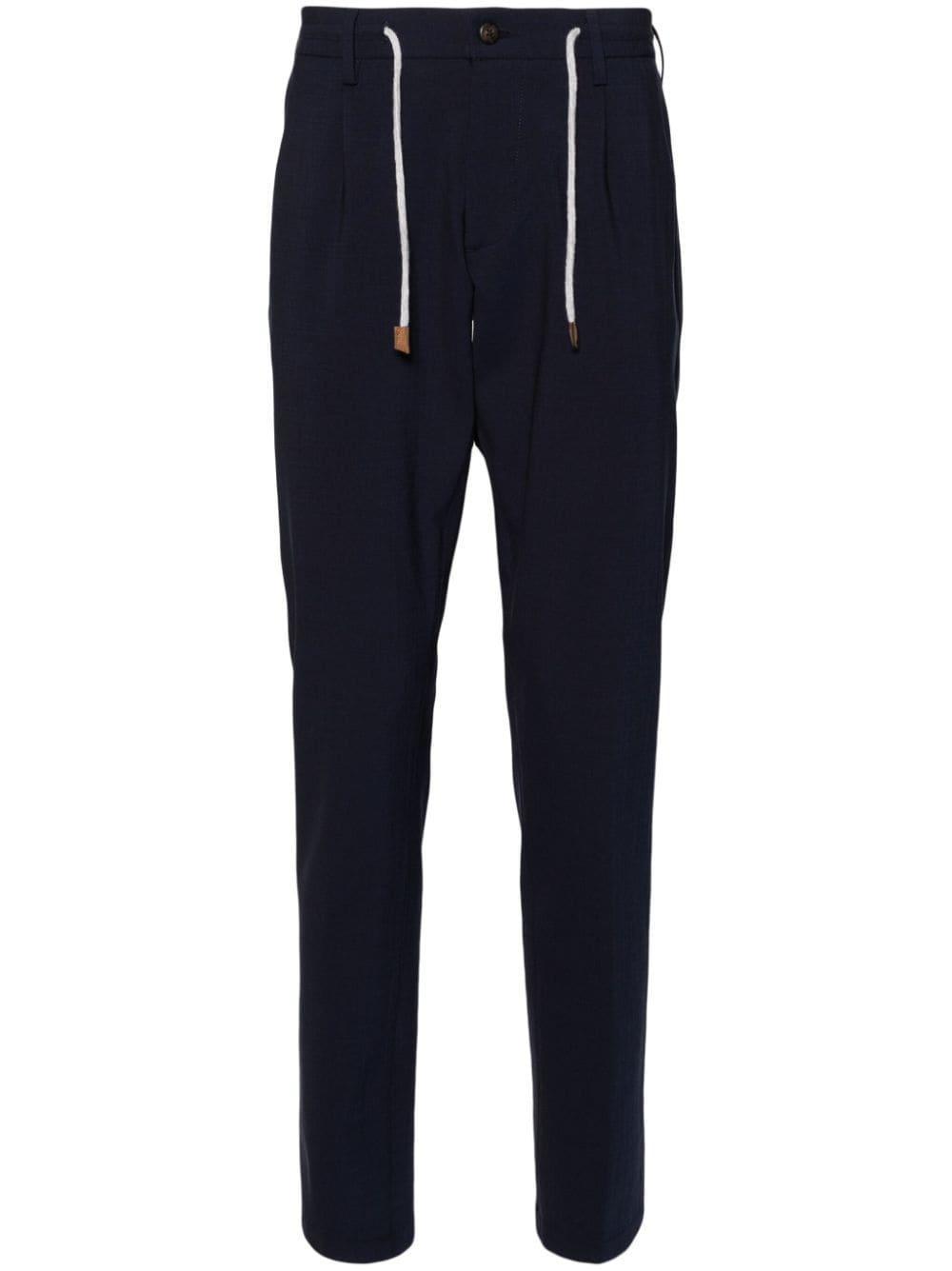 Drawstring-waist Tapered Trousers In Blue Product Image