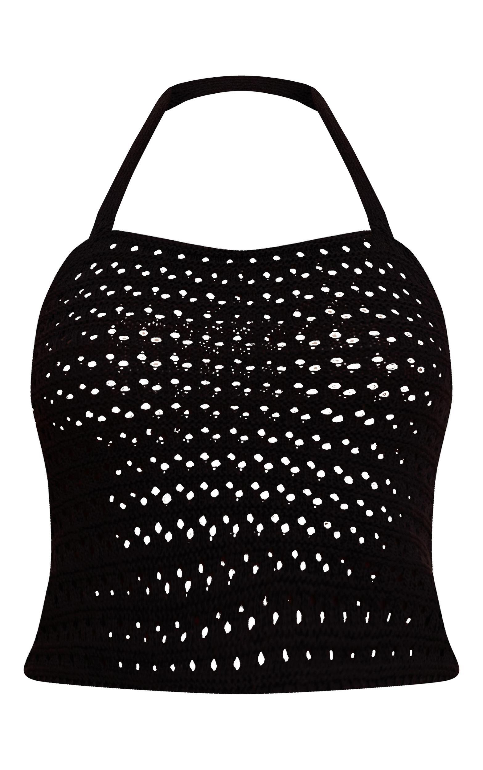 Black Crochet Trim Detail Halter Top Product Image