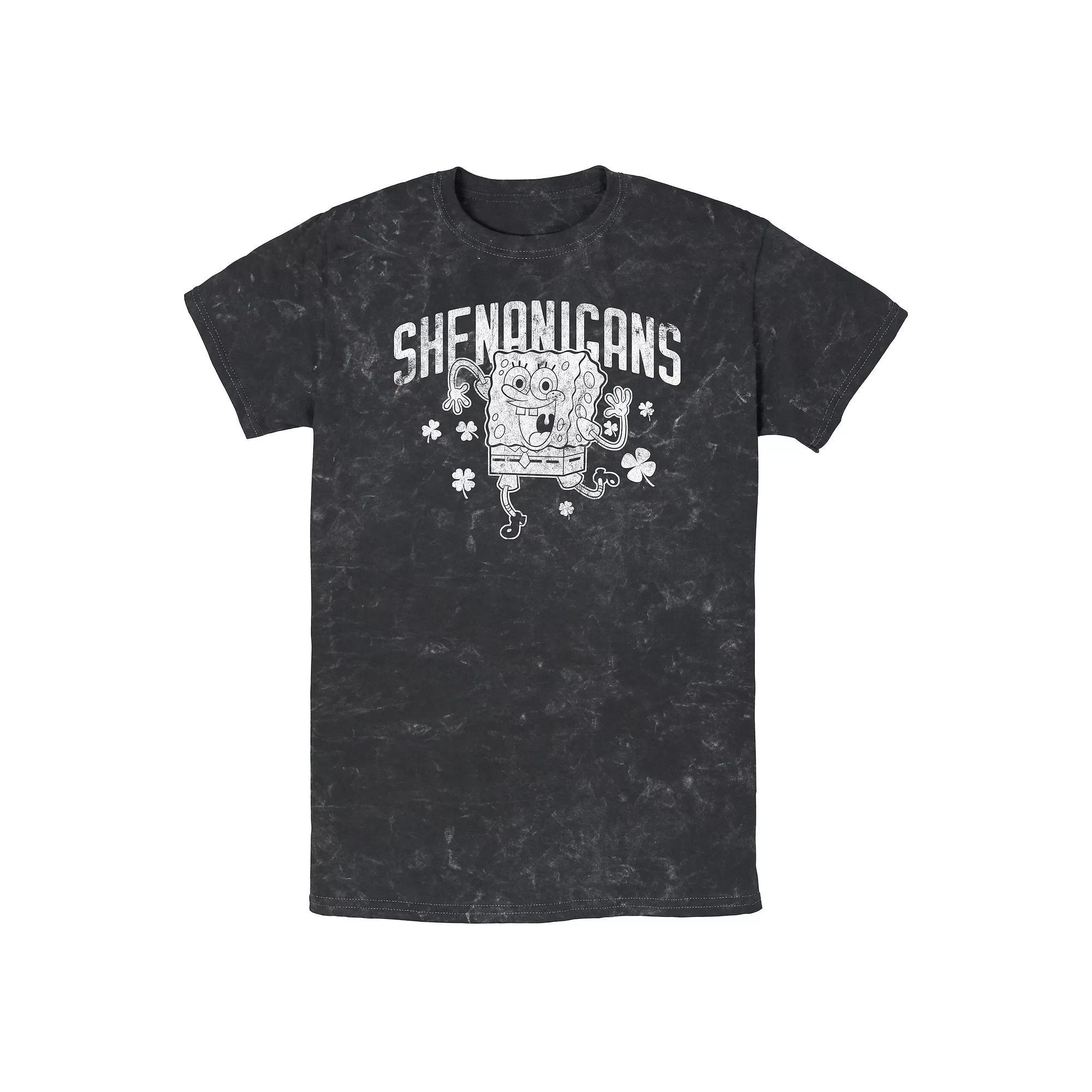 Men's SpongeBob SquarePants Happy Shenanigans Mineral Wash Graphic Tee,  Product Image